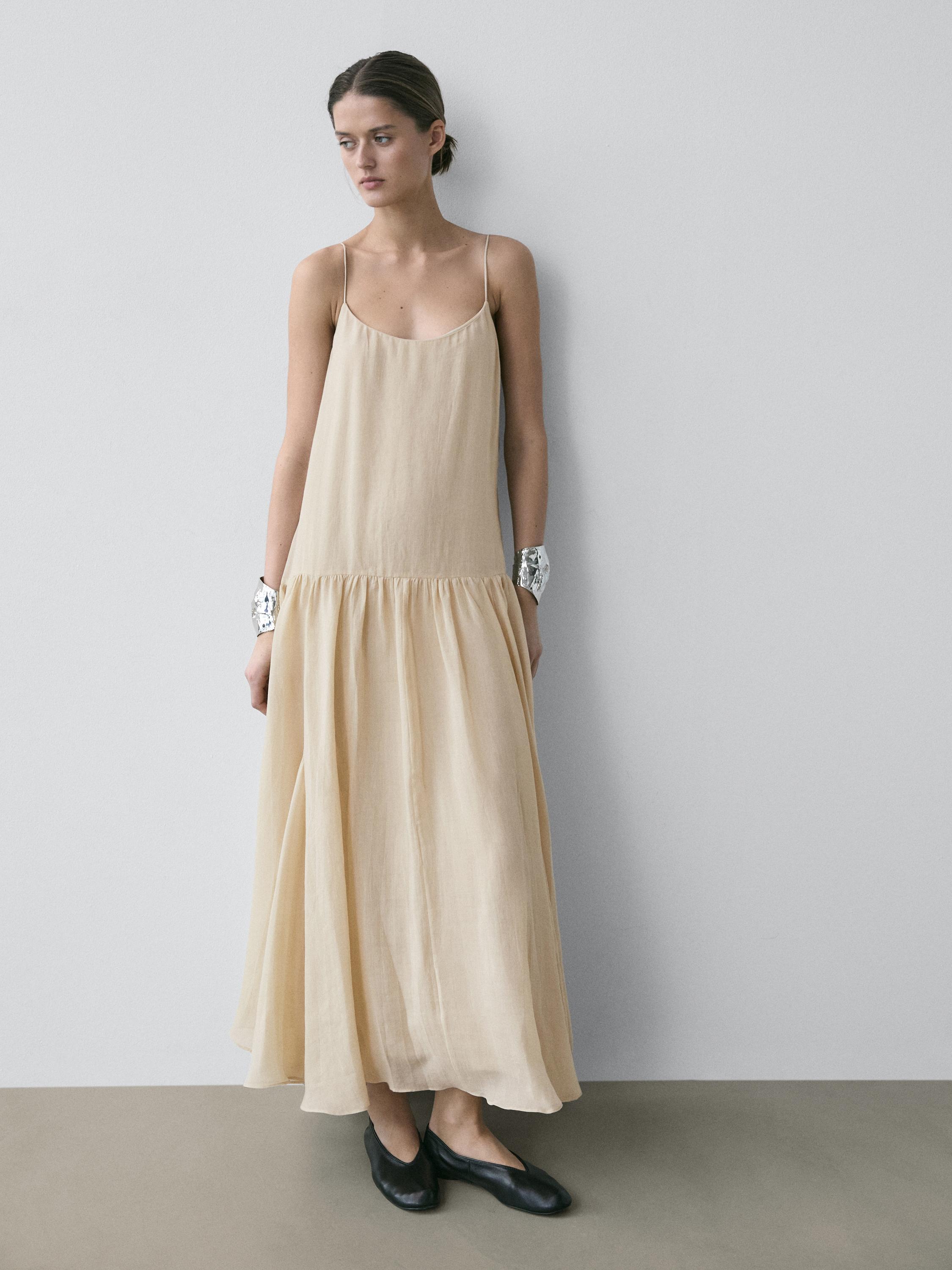 Flowing midi dress with pleated detail