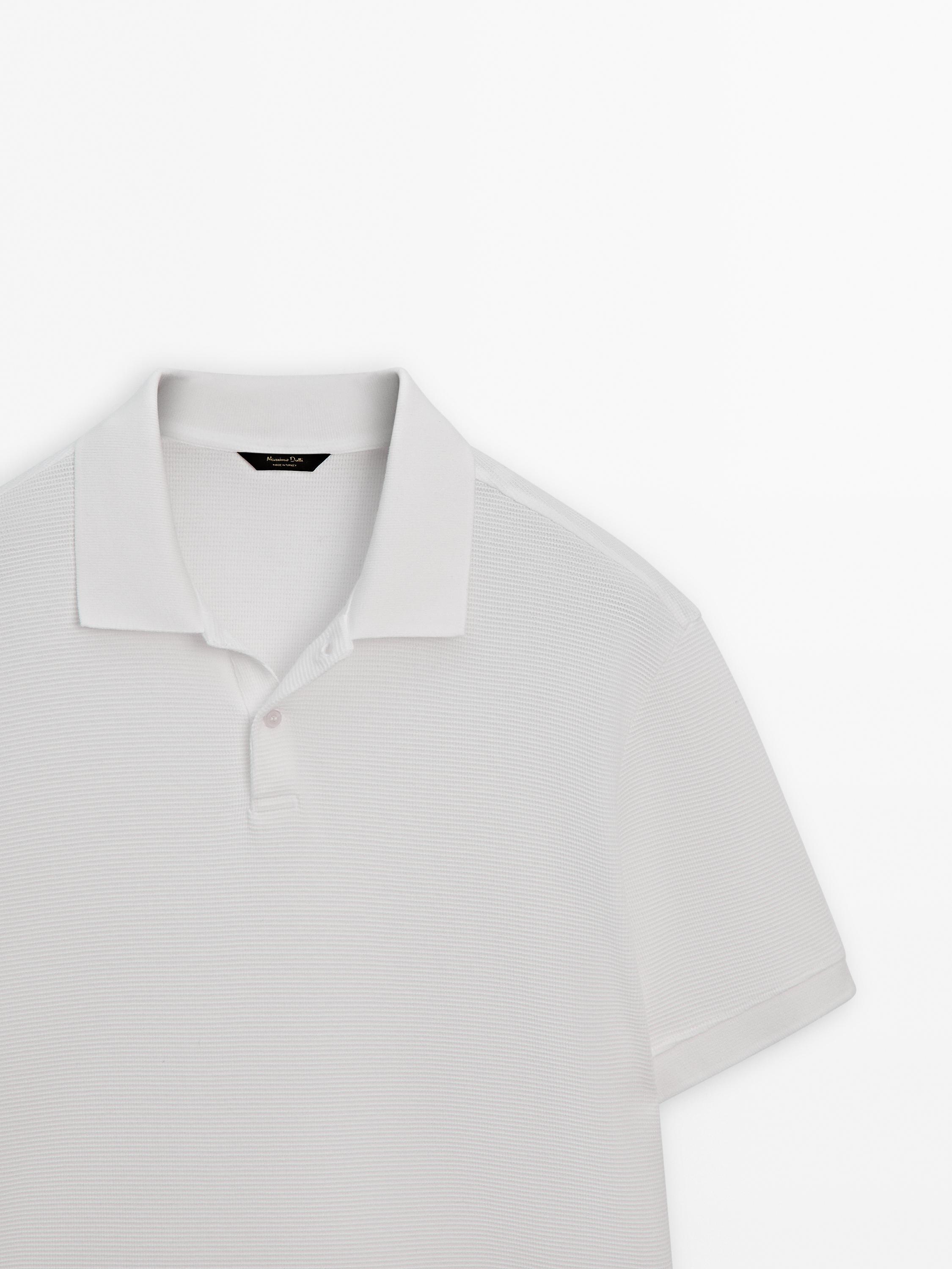 Short sleeve textured cotton polo shirt