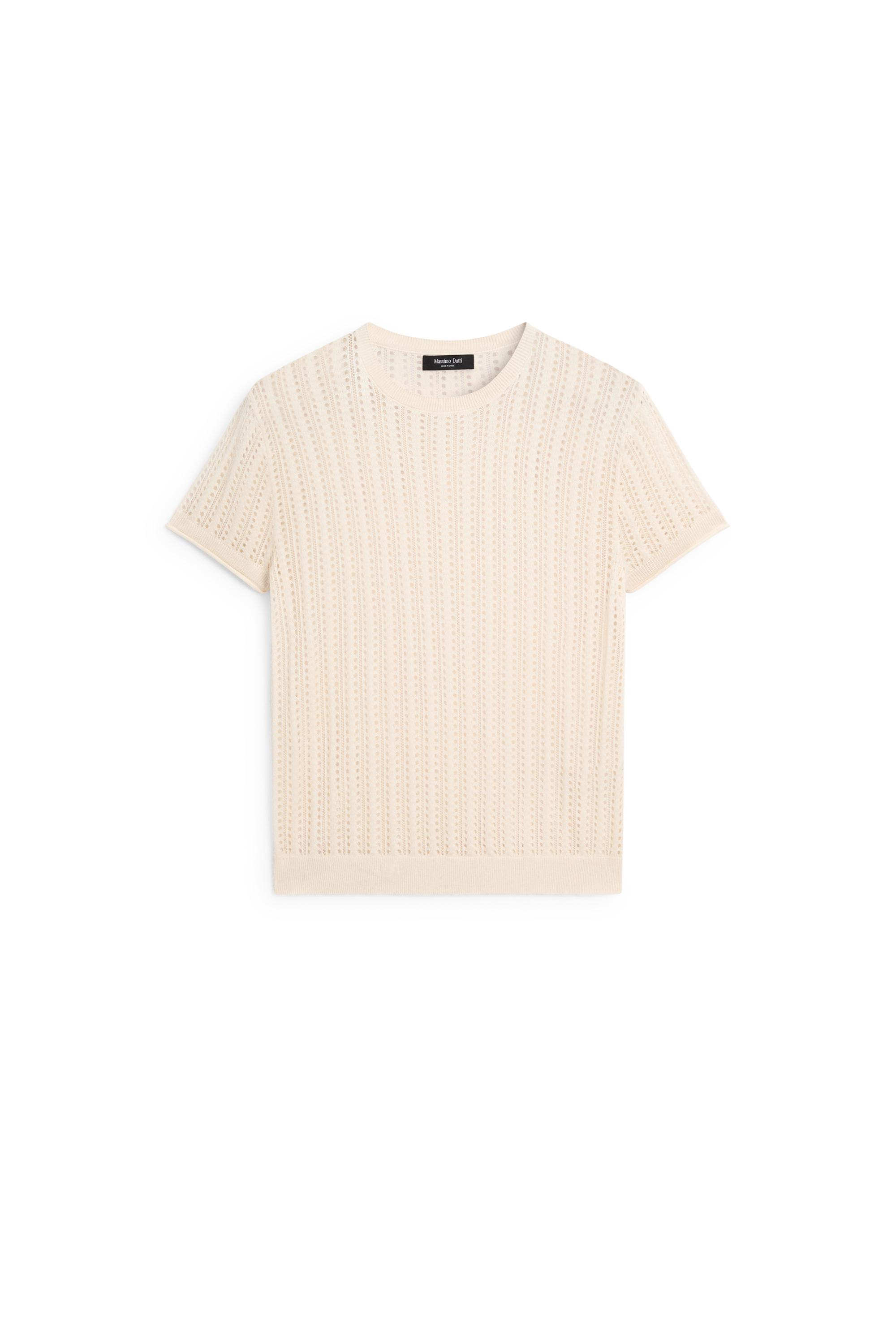 Short sleeve cutwork knit top — CREAM