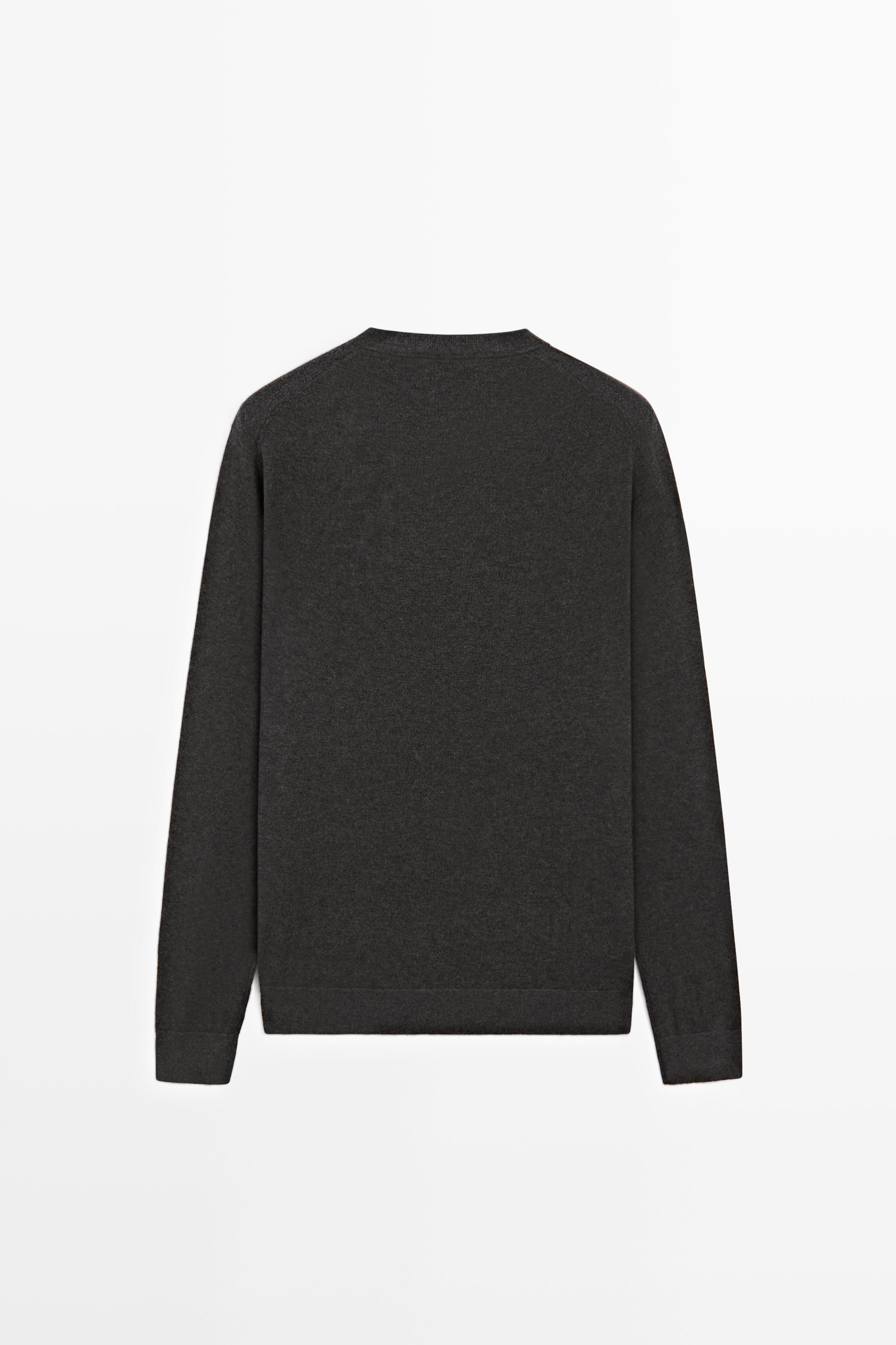 Knit 100% cashmere round neck sweater — CHARCOAL