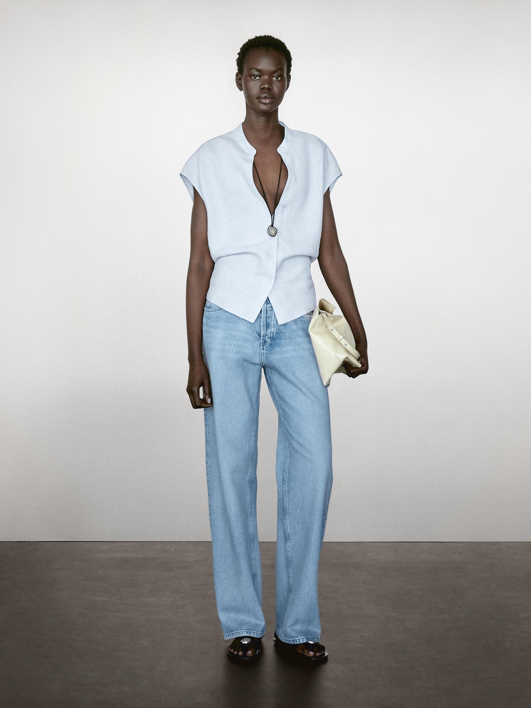 100% linen flowing blouse with open neck