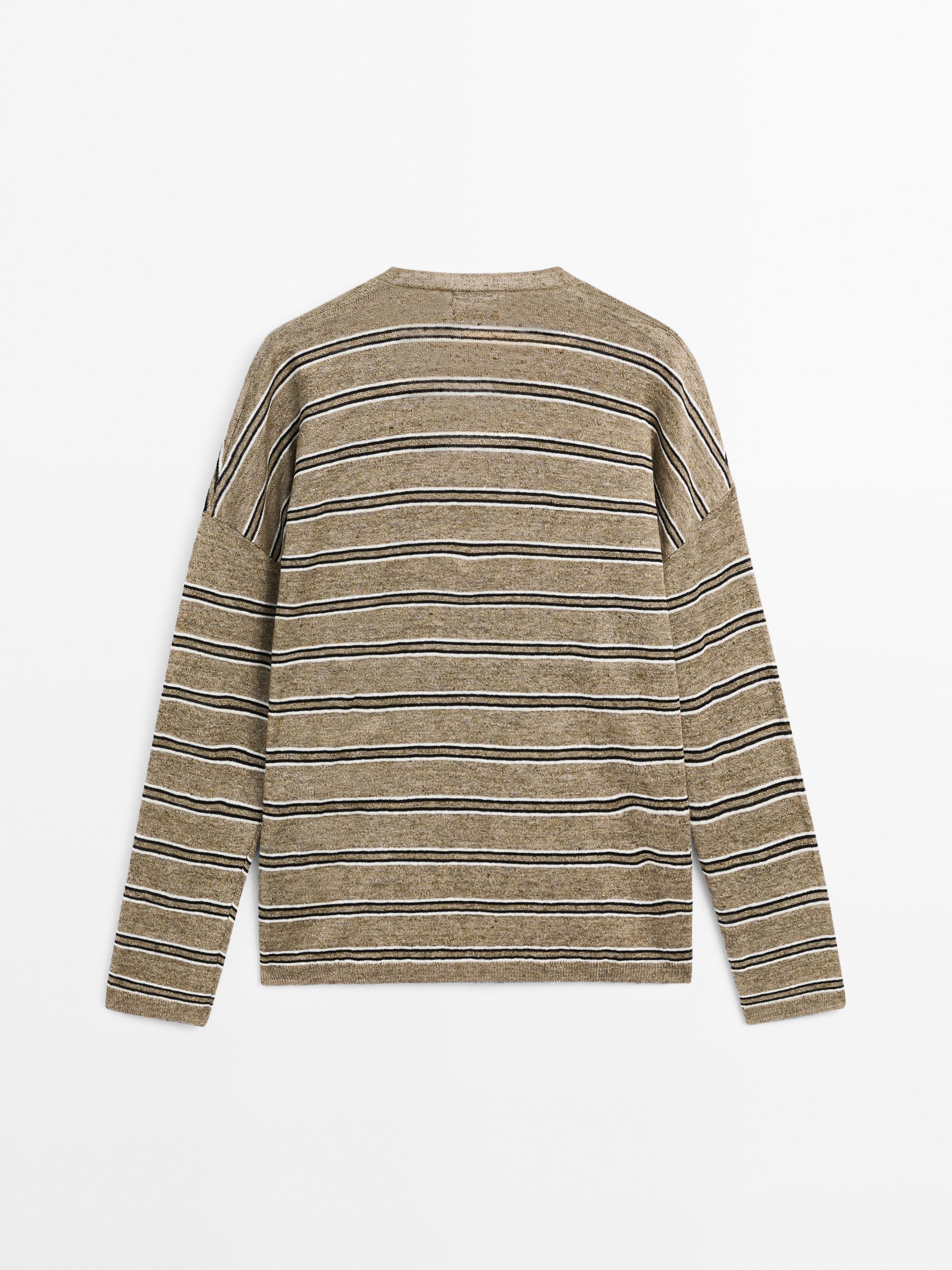 100% linen striped knit sweater