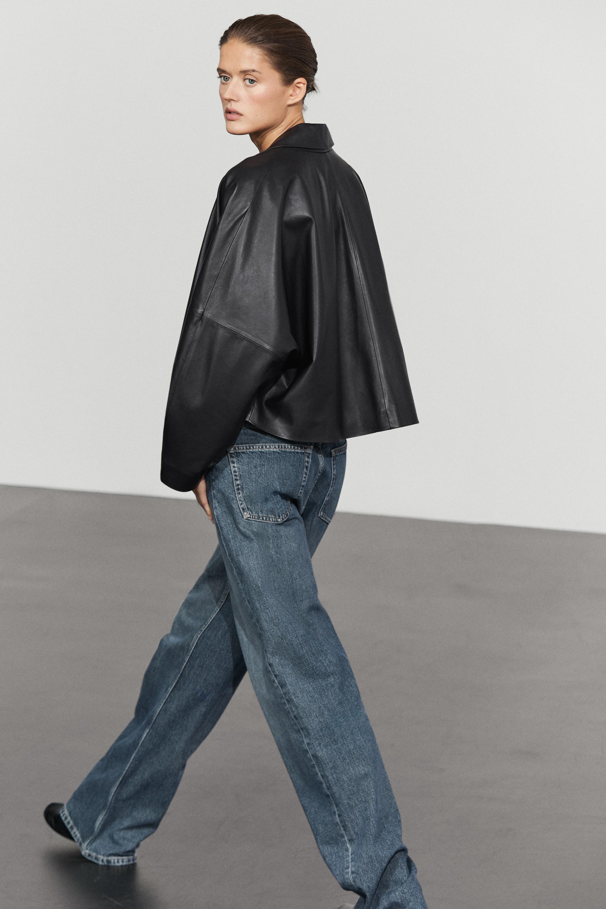 Nappa leather lapel kimono — BLACK