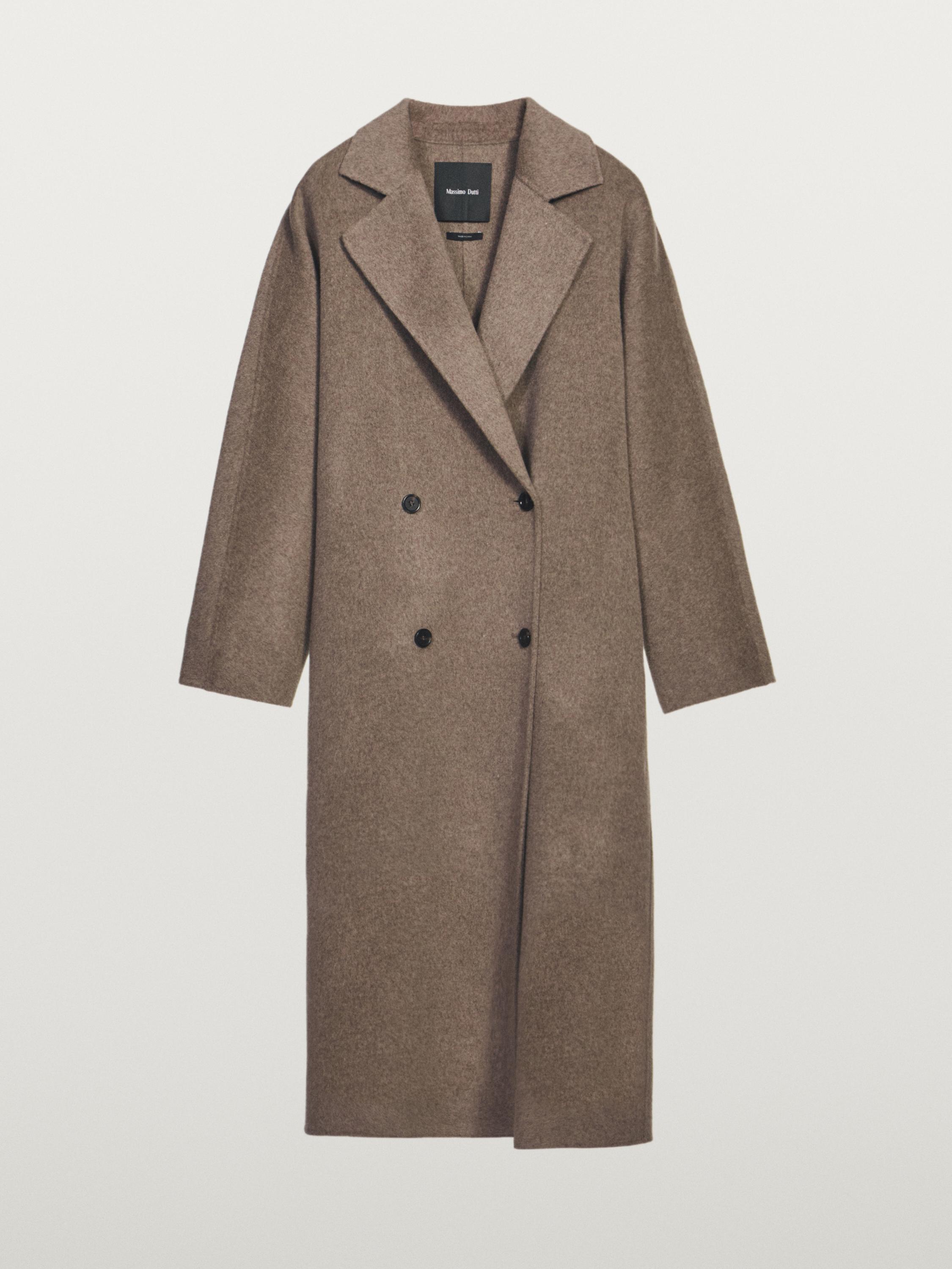 Manteau long croisé en laine mélangée