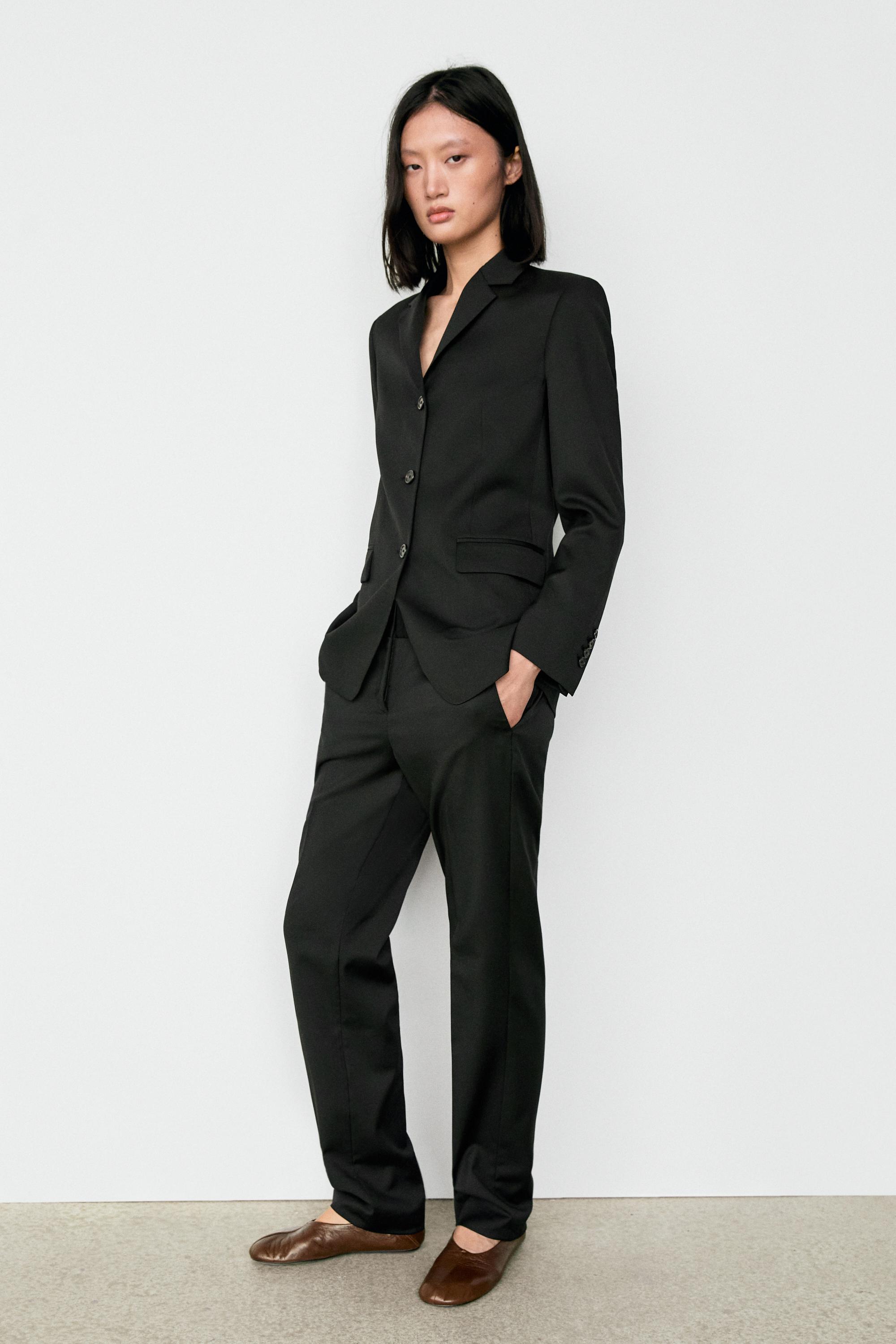 100% cool wool straight fit trousers — BLACK