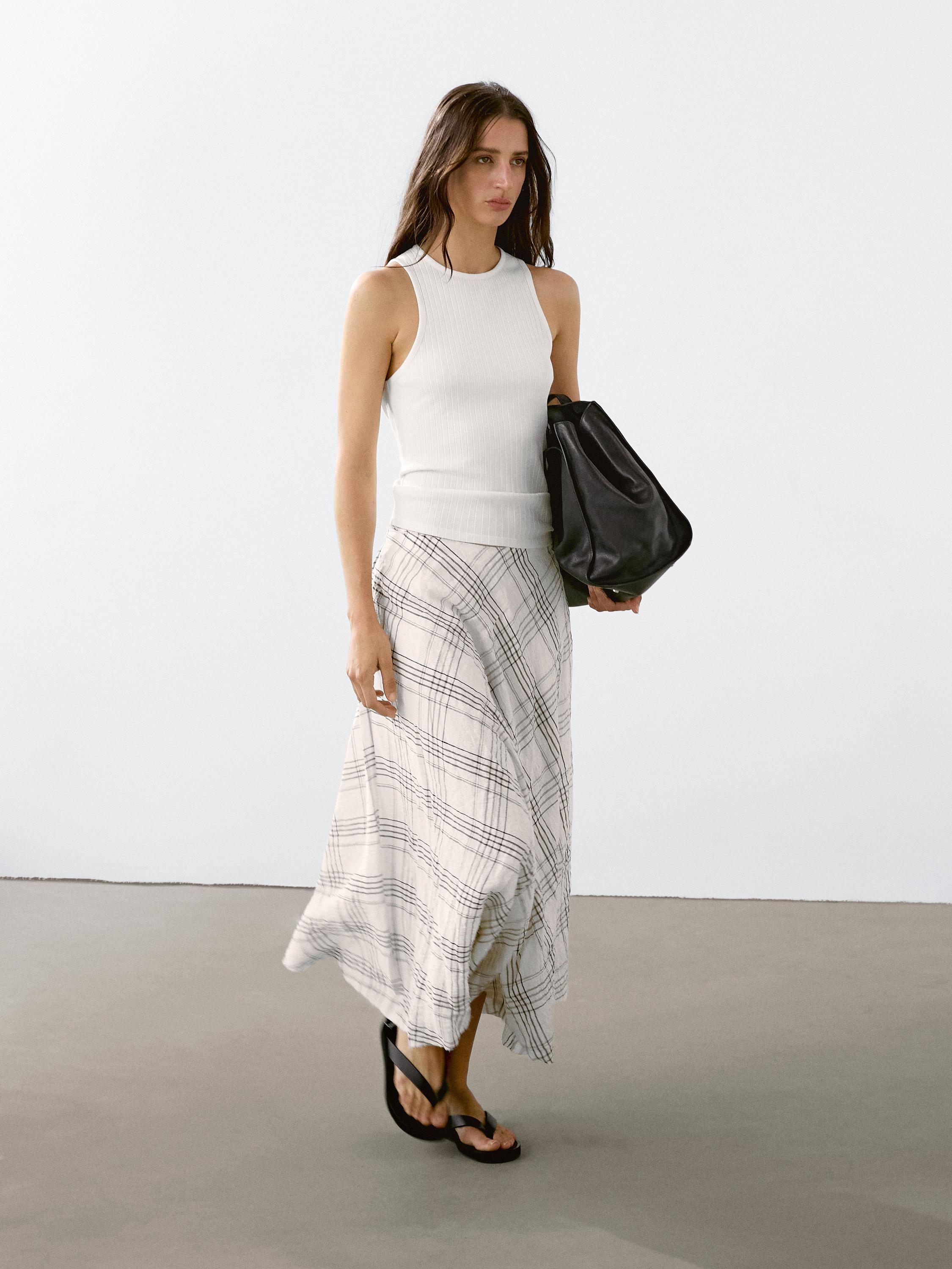 Flowing check midi skirt