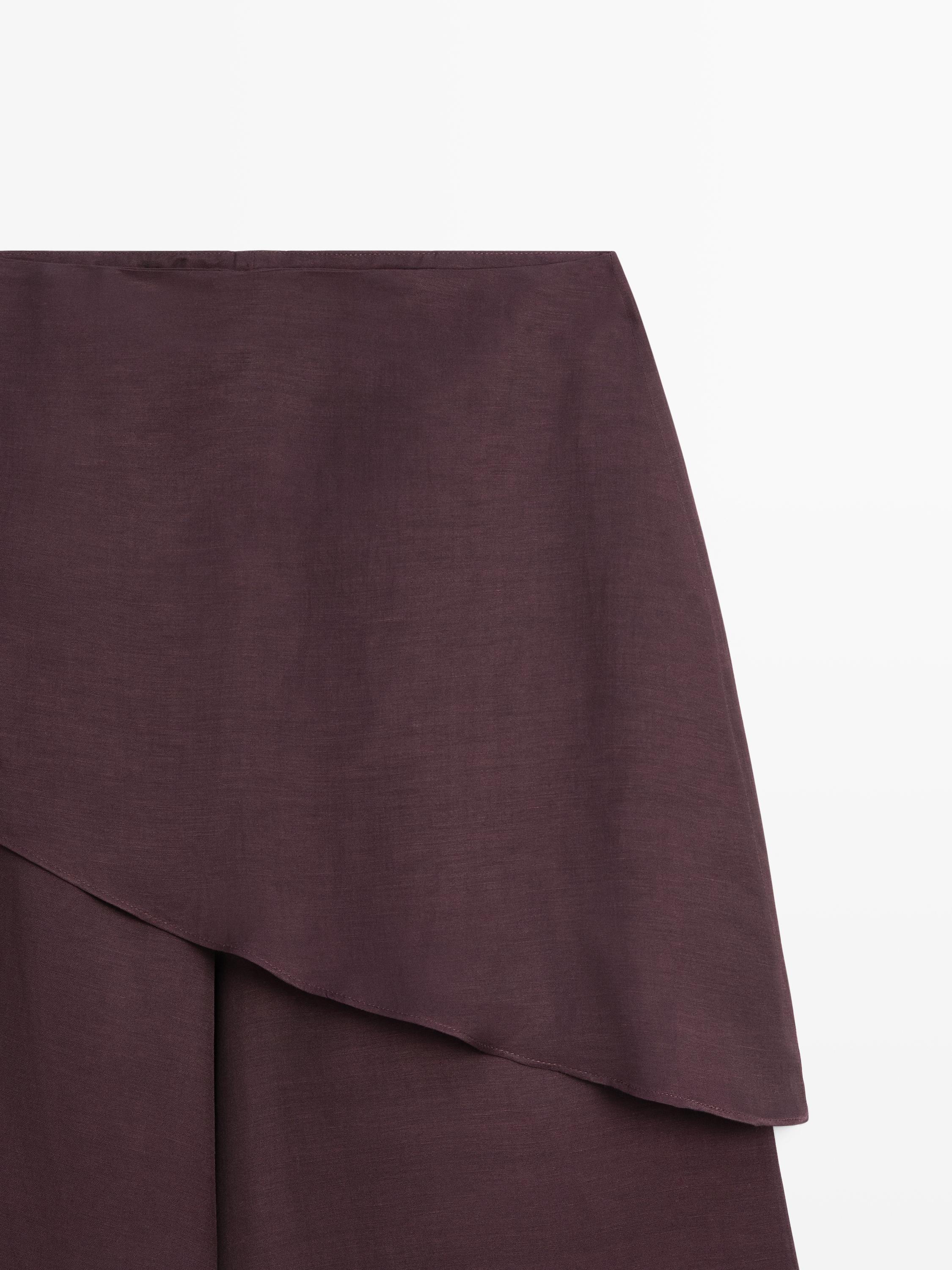 Flowing linen blend skort — AUBERGINE