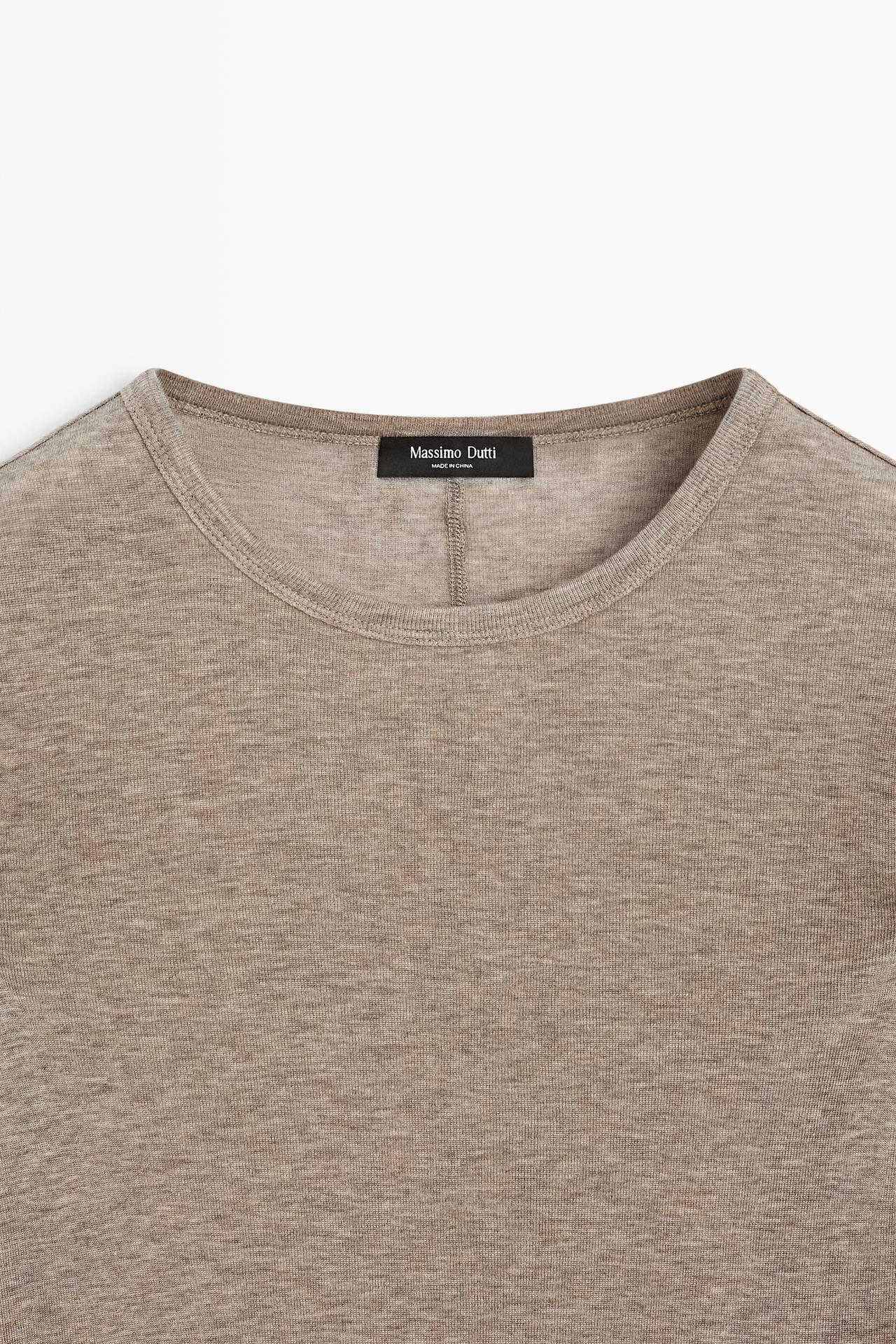 Long sleeve wool-blend T-shirt — MOLE BROWN