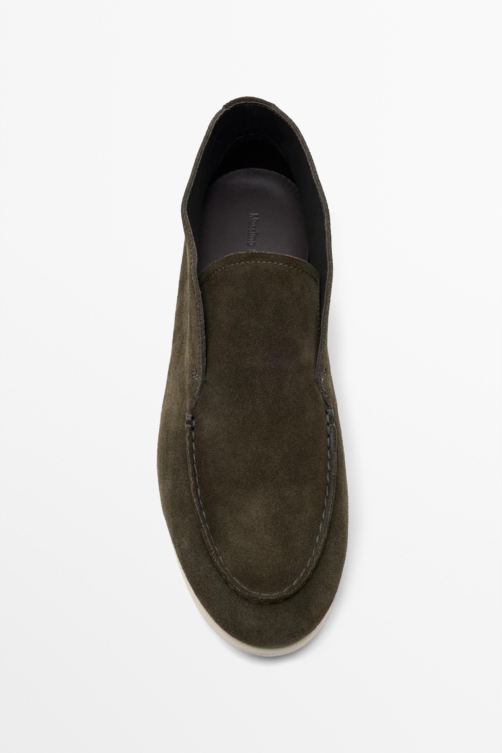 Split suede leather ankle loafer — OLIVE