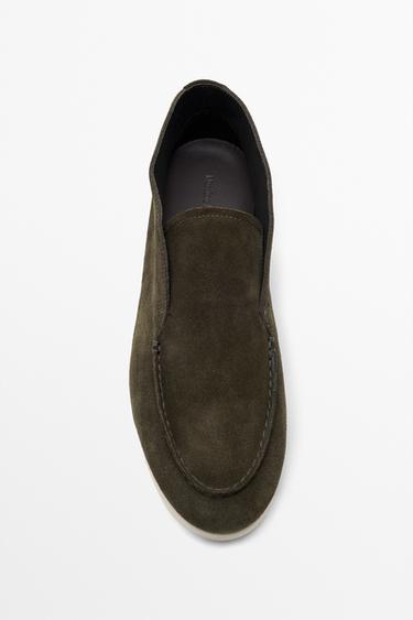 Split suede leather bootie loafer — OLIVE 3