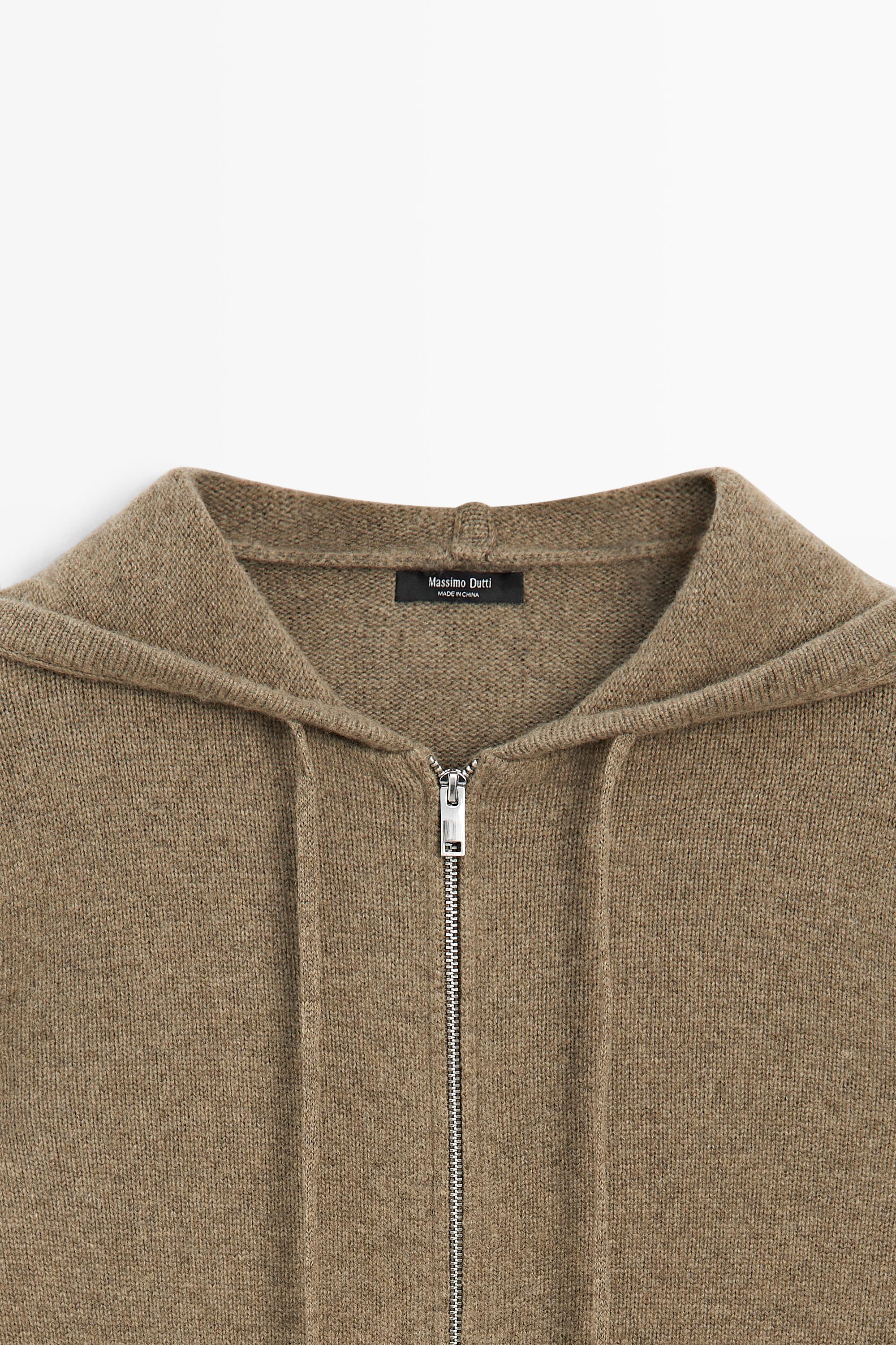 Wool blend hooded knit cardigan — GREENISH