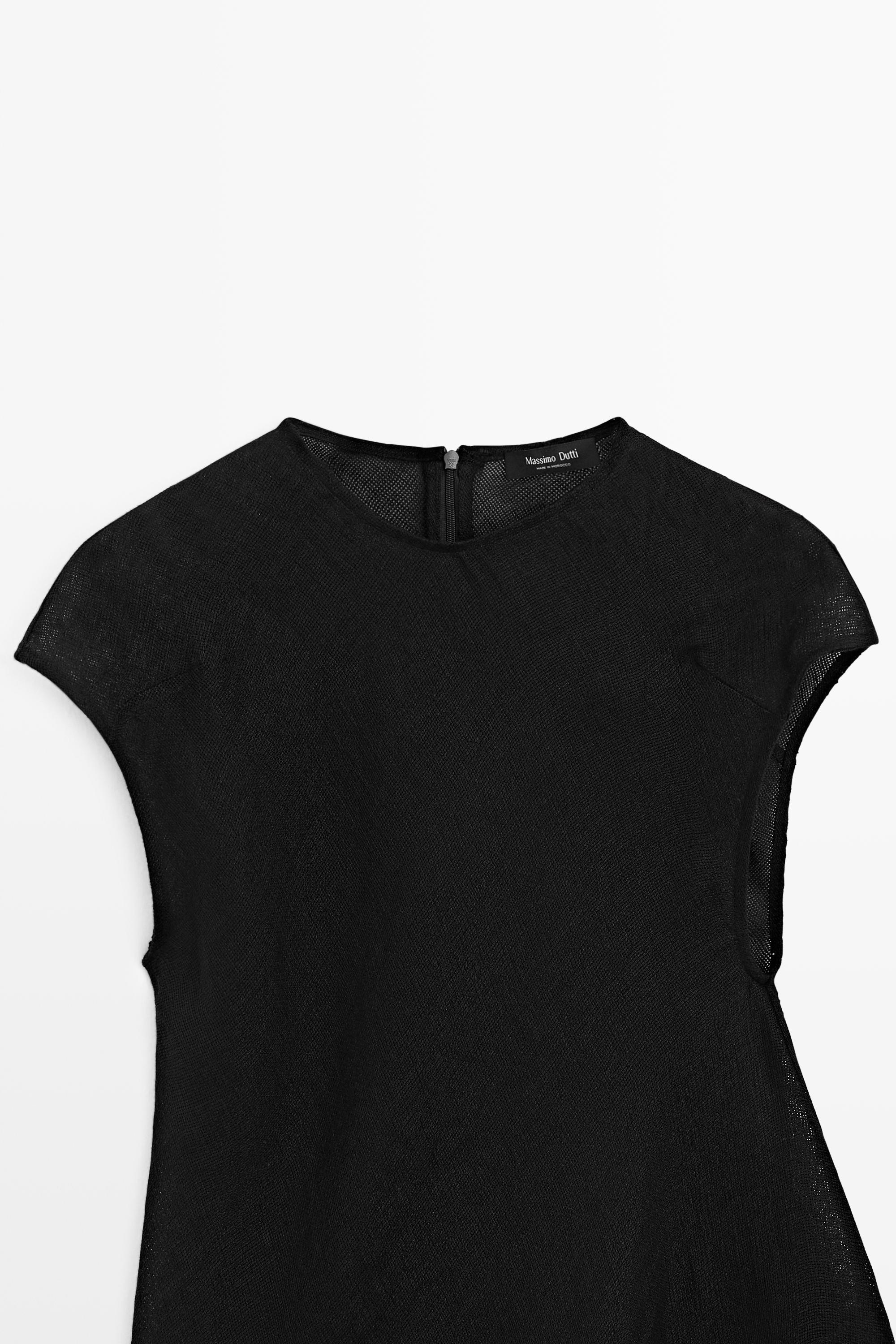 Massimo Dutti Flowing Asymmetric Linen Top In Black