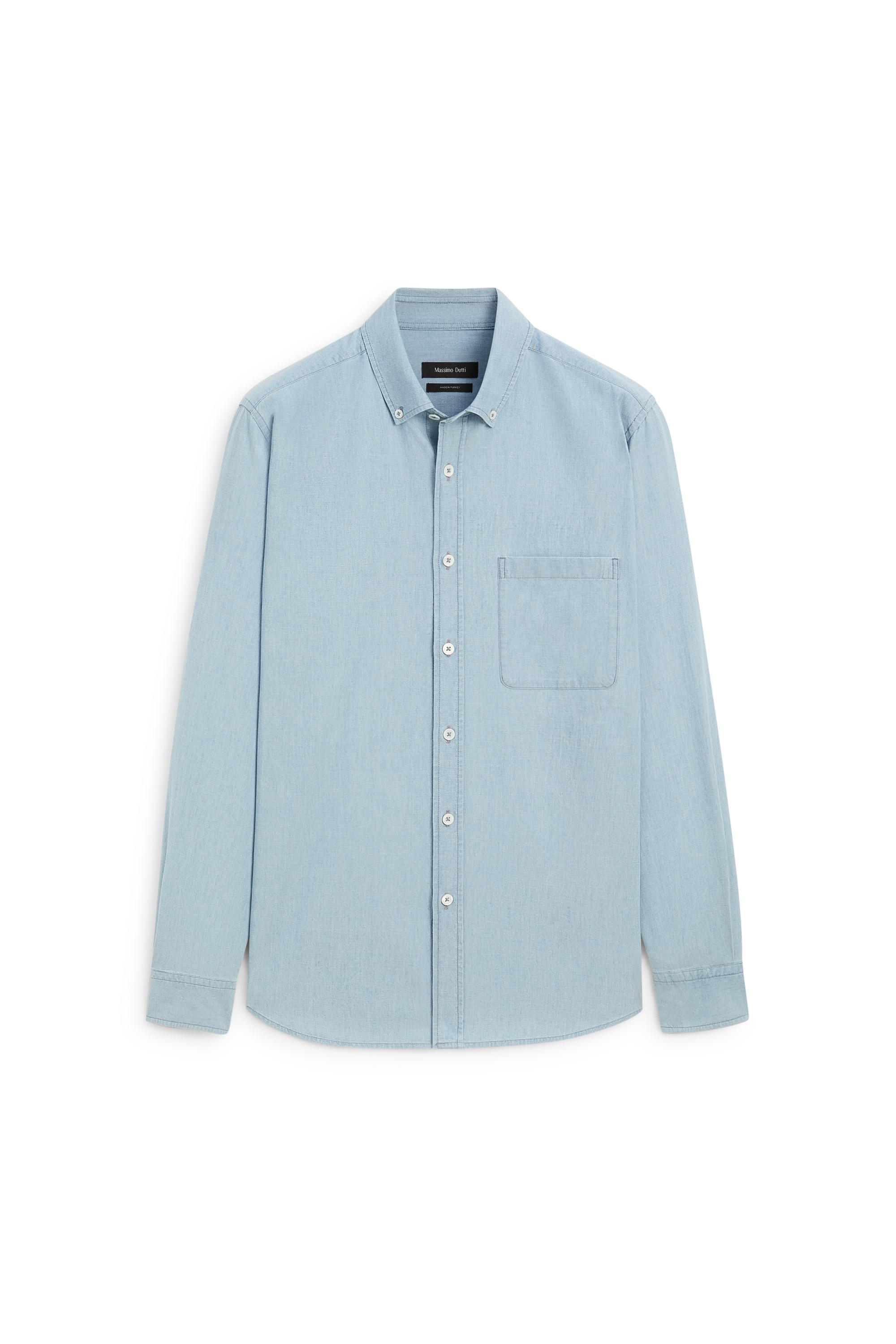 Relaxed fit denim shirt with pocket detail — BLUE