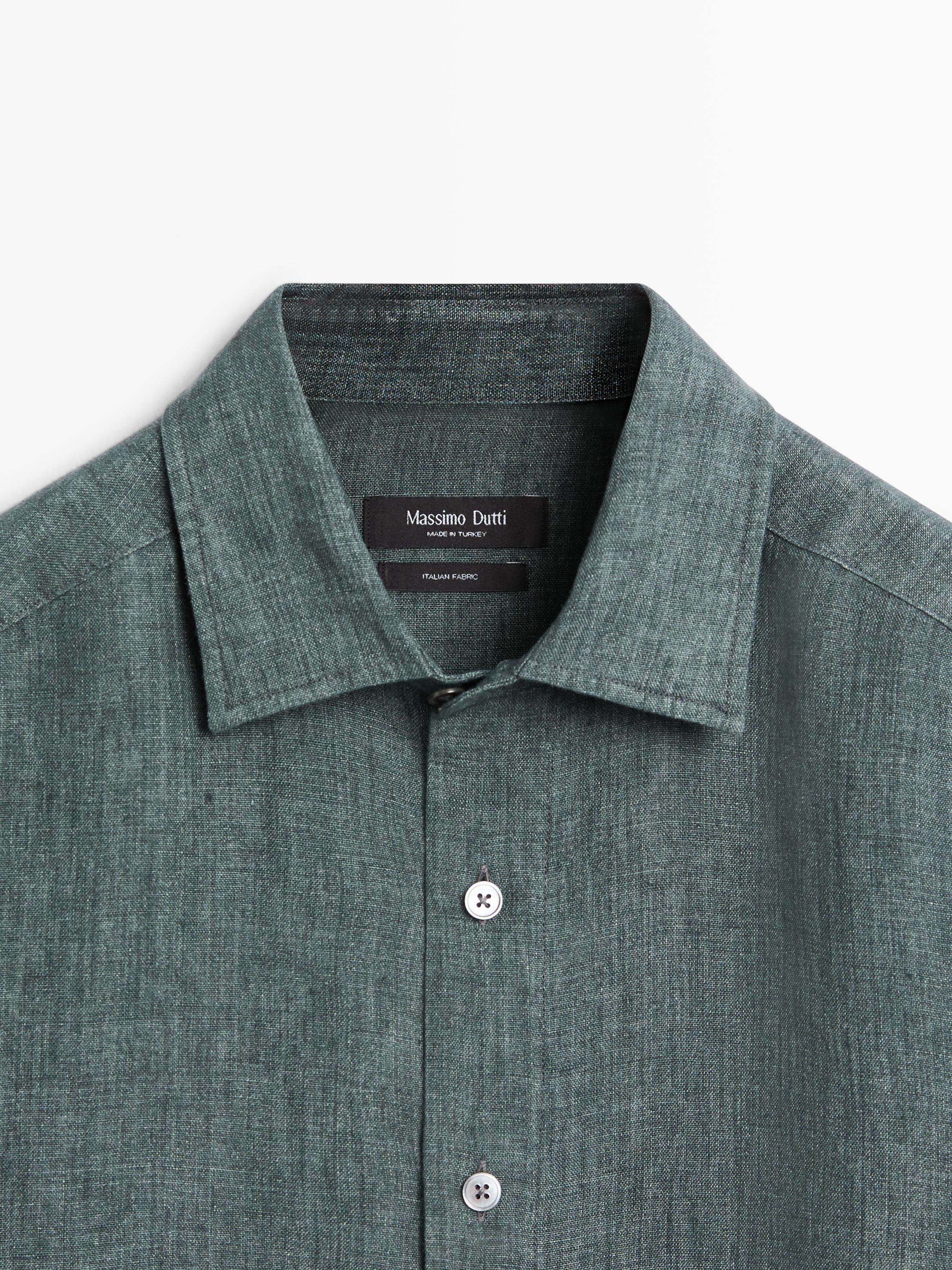 Regular fit linen shirt with placket — DARK BLUE