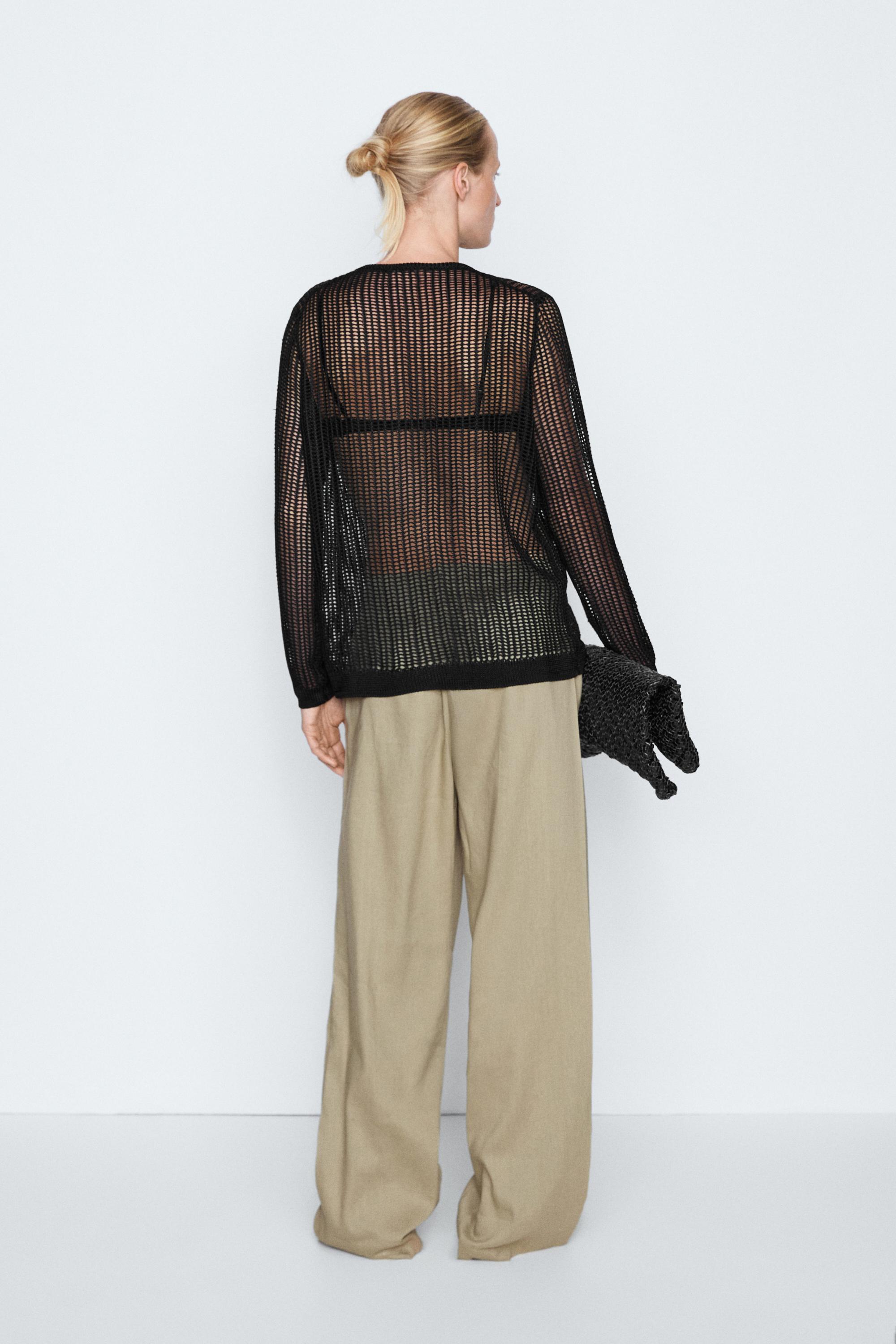 Cutwork knit button-up sweater - STUDIO — BLACK