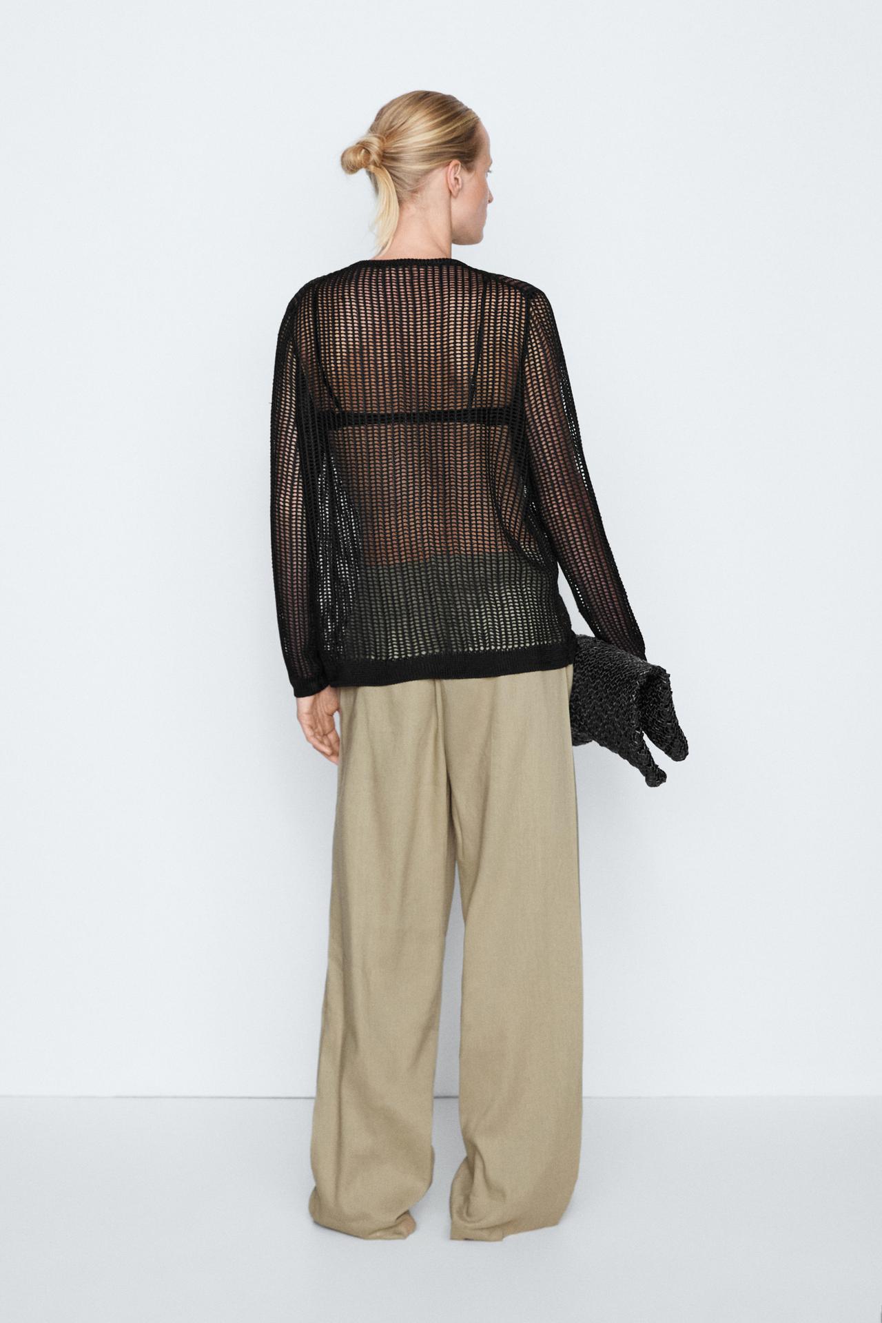 Cutwork knit button-up sweater - STUDIO — BLACK