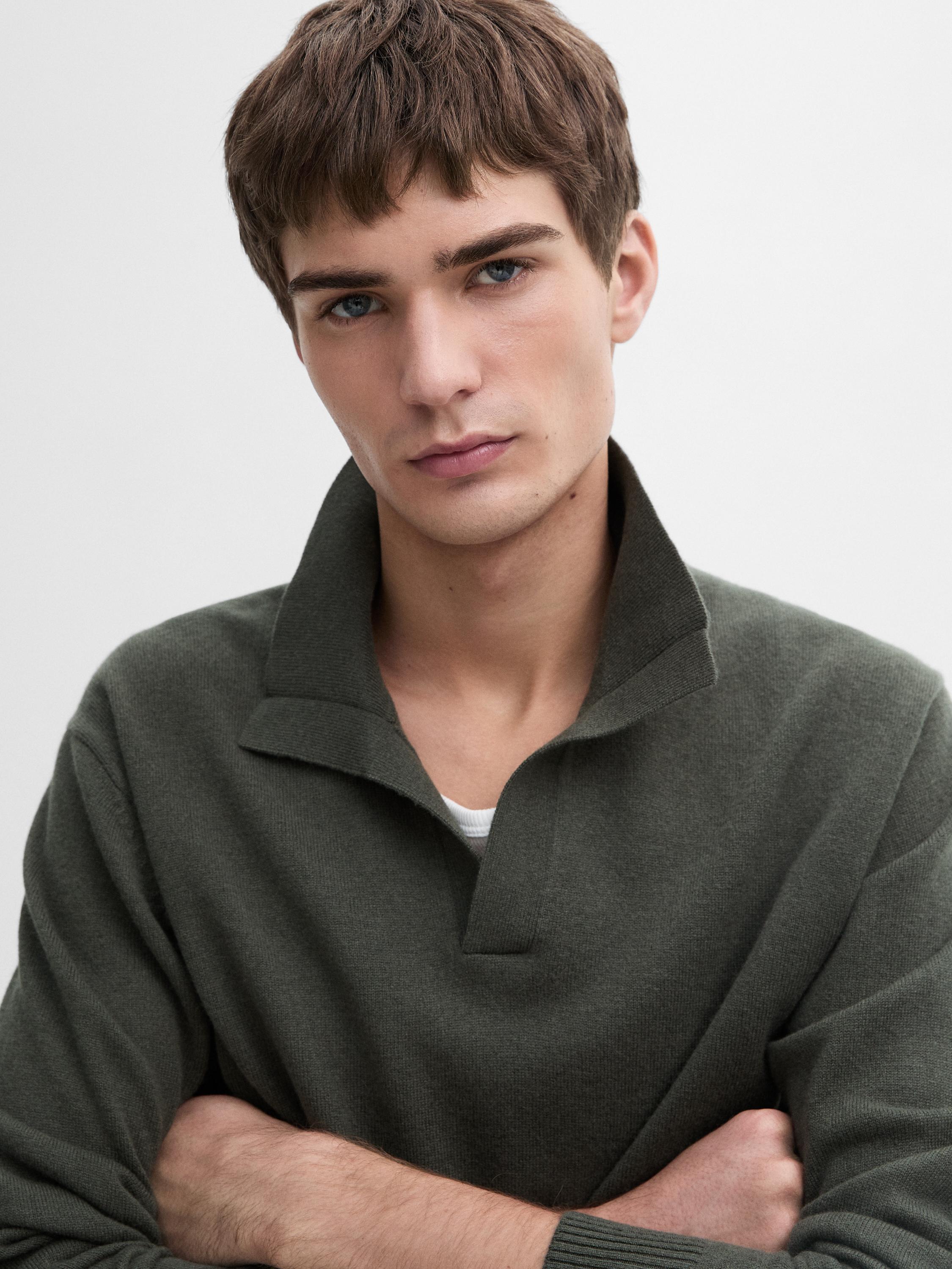 Pull polo en maille 100 % laine