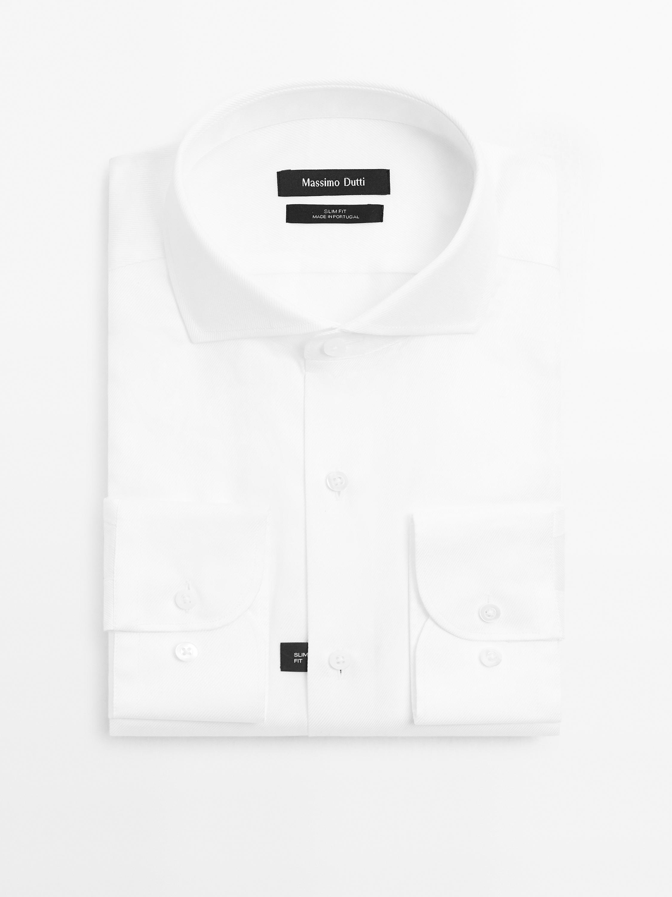 Slim fit 100% cotton twill shirt — WHITE