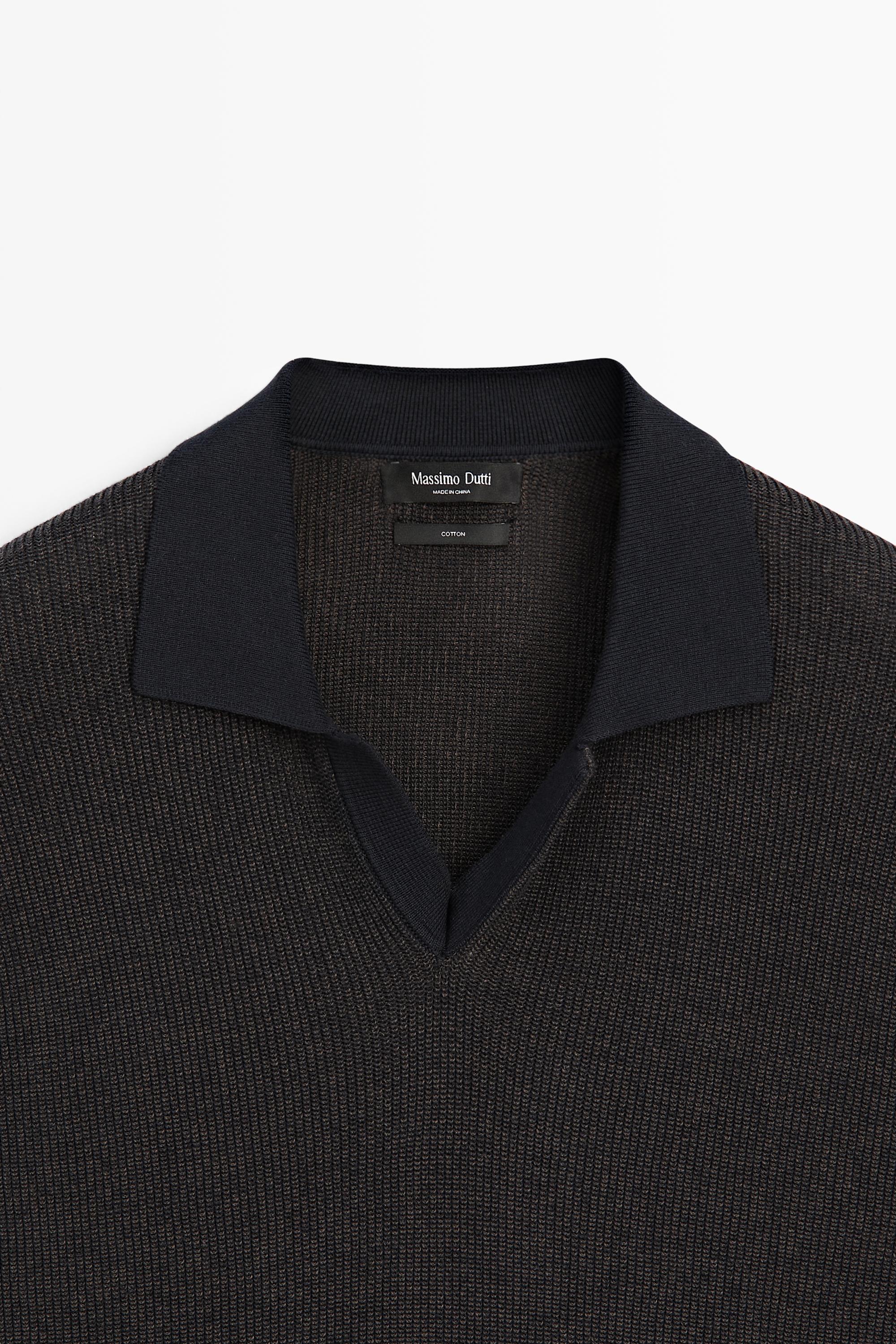 100% Cotton knit polo sweater — NAVY BLUE