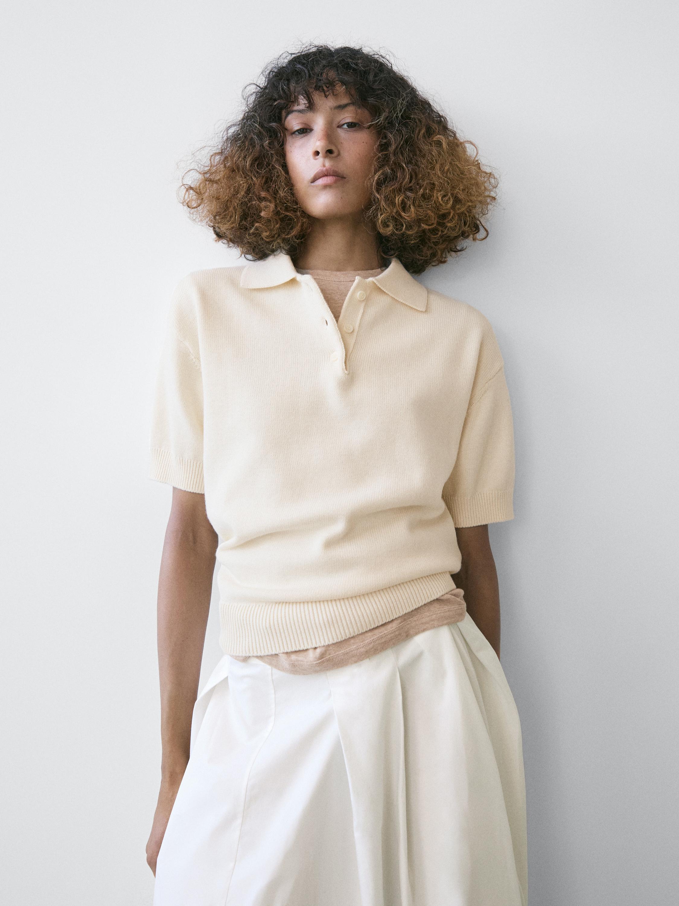 Wool blend knit polo sweater