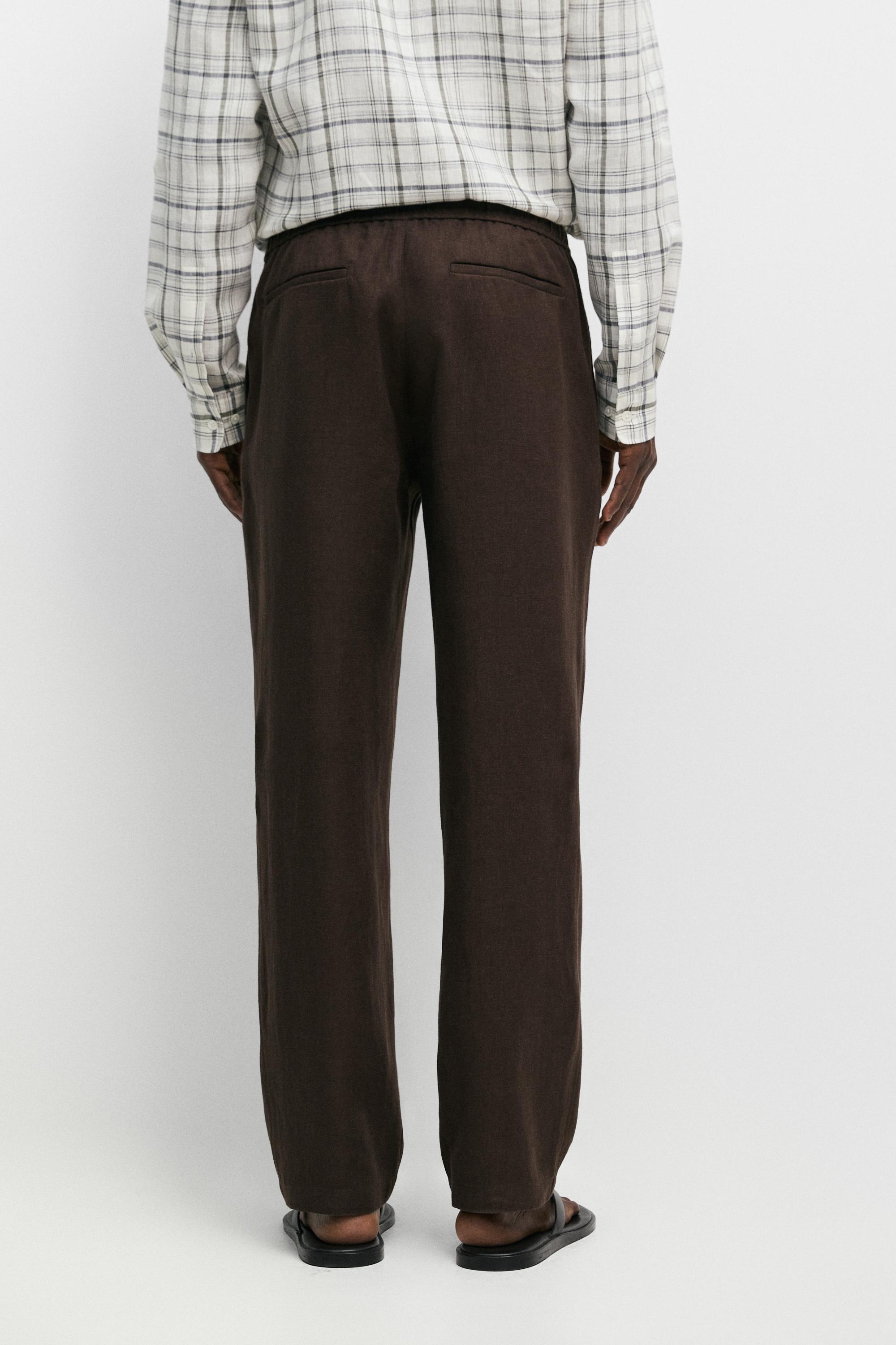 Linen jogger fit pants — BROWN