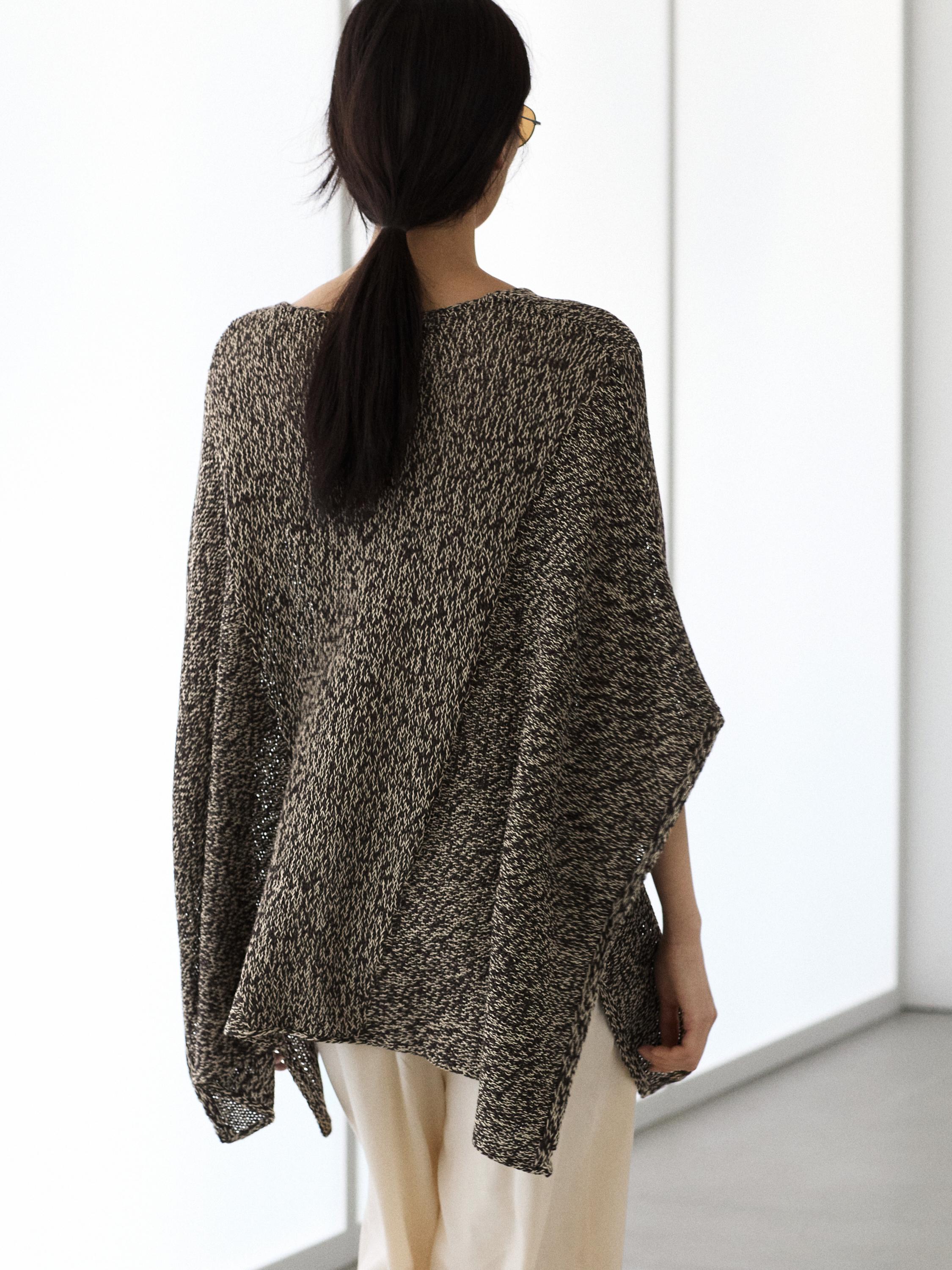 Cotton blend knit cape — BROWN