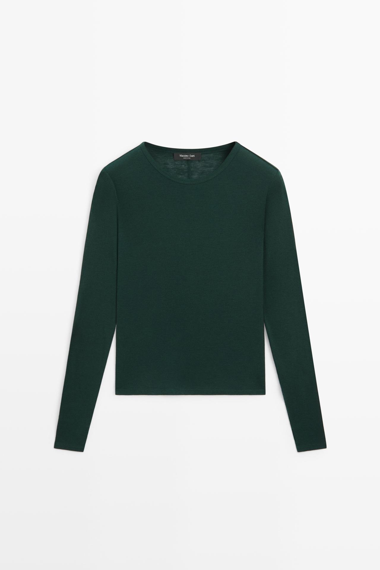 Long sleeve wool-blend T-shirt — BOTTLE GREEN