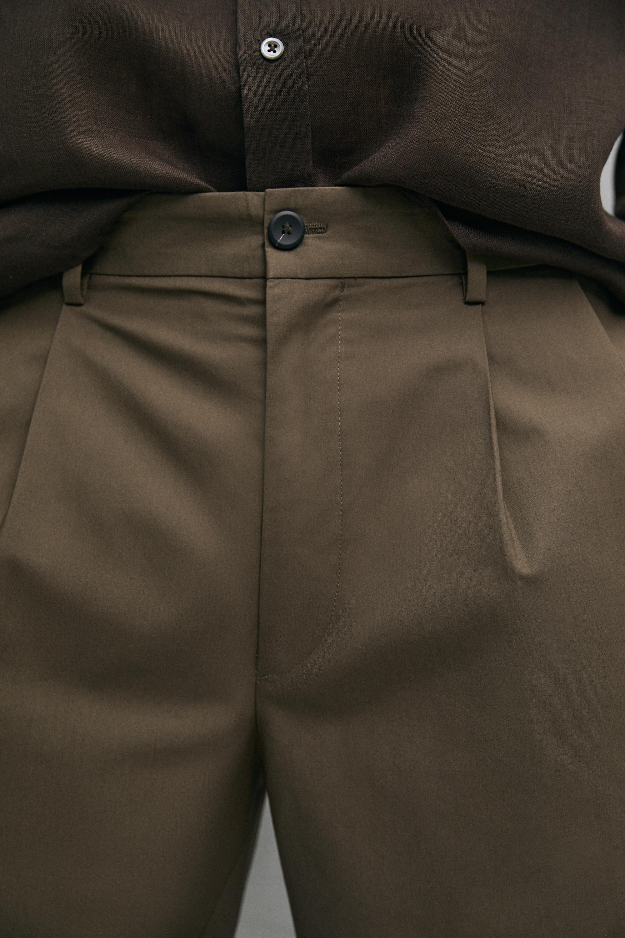 Cotton trousers with double darts — DARK GREEN