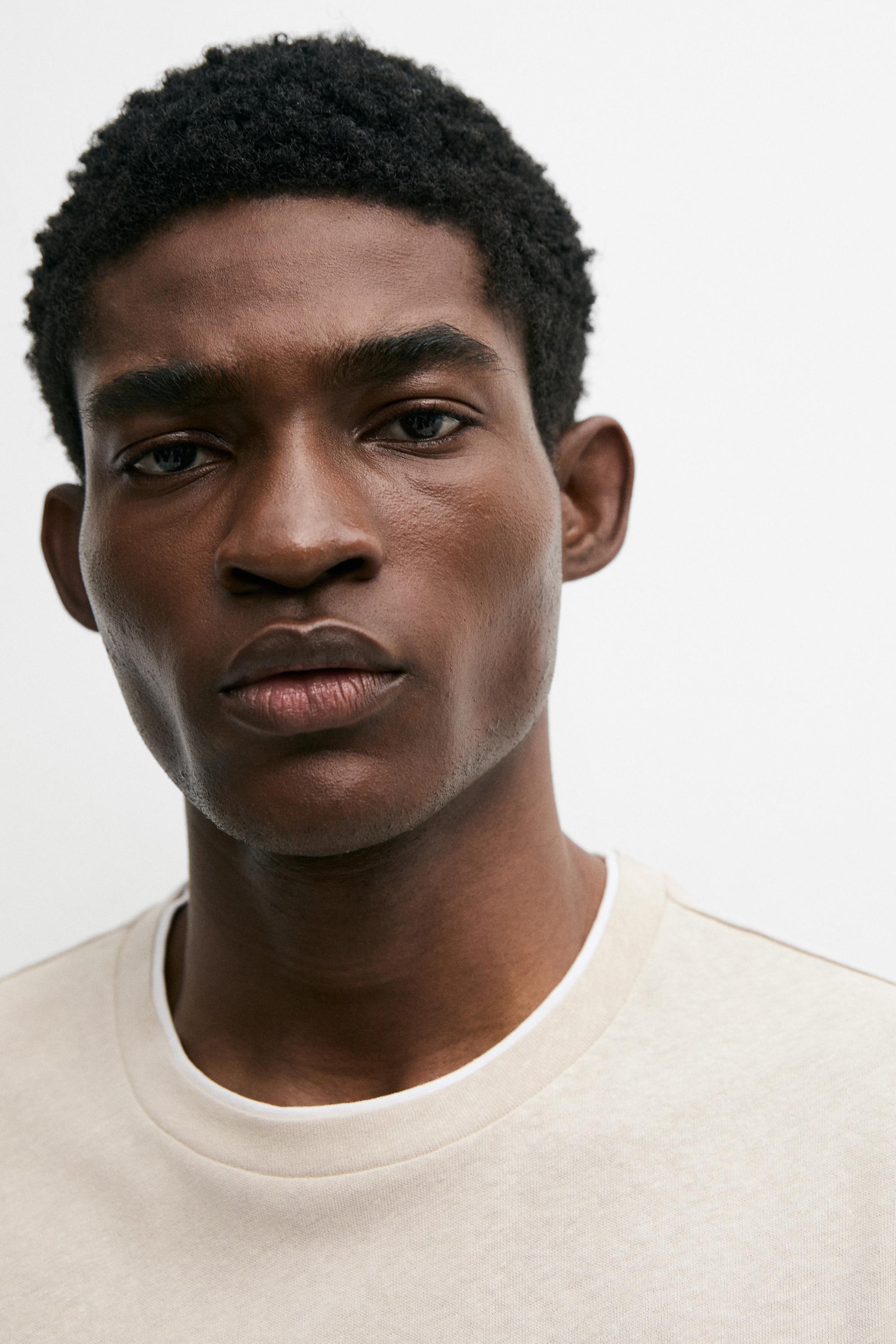 Linen and cotton double-collar T-shirt — BROWN