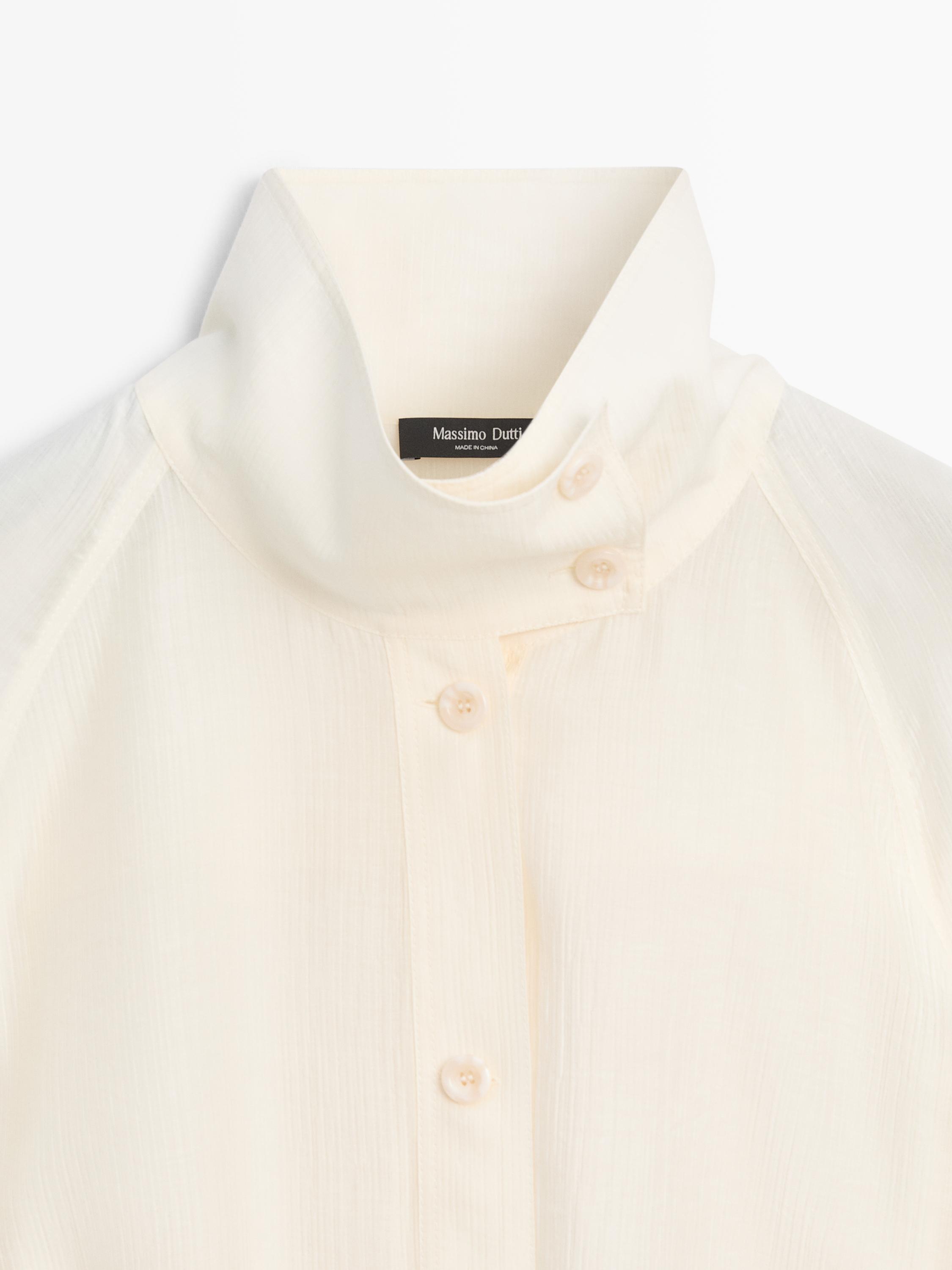 Fluid overshirt with puff detail — CREAM