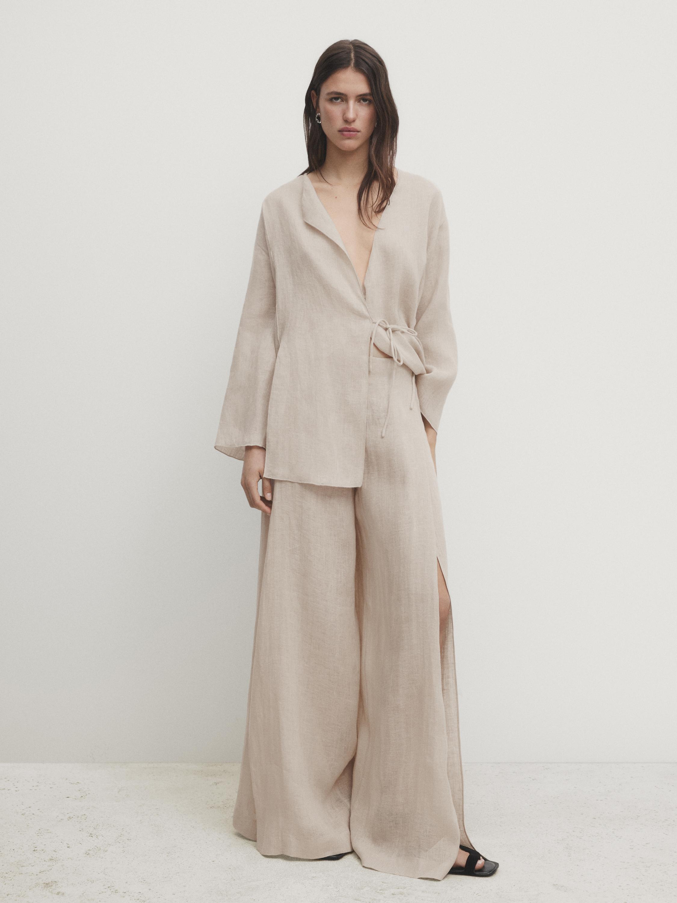 Pantalon fluide fendu en lin