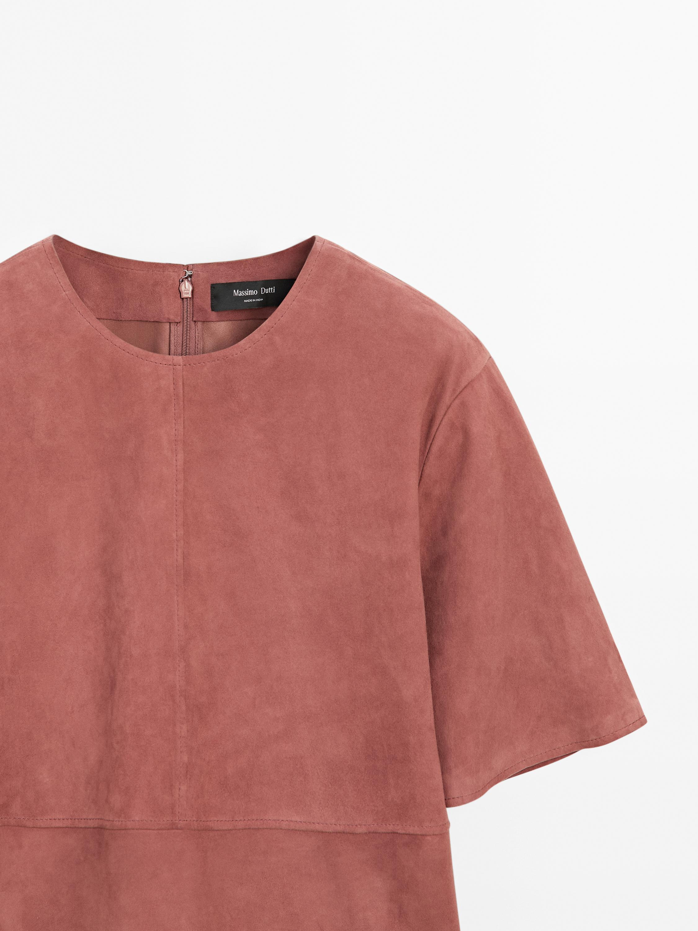 Suede leather top with strap detail