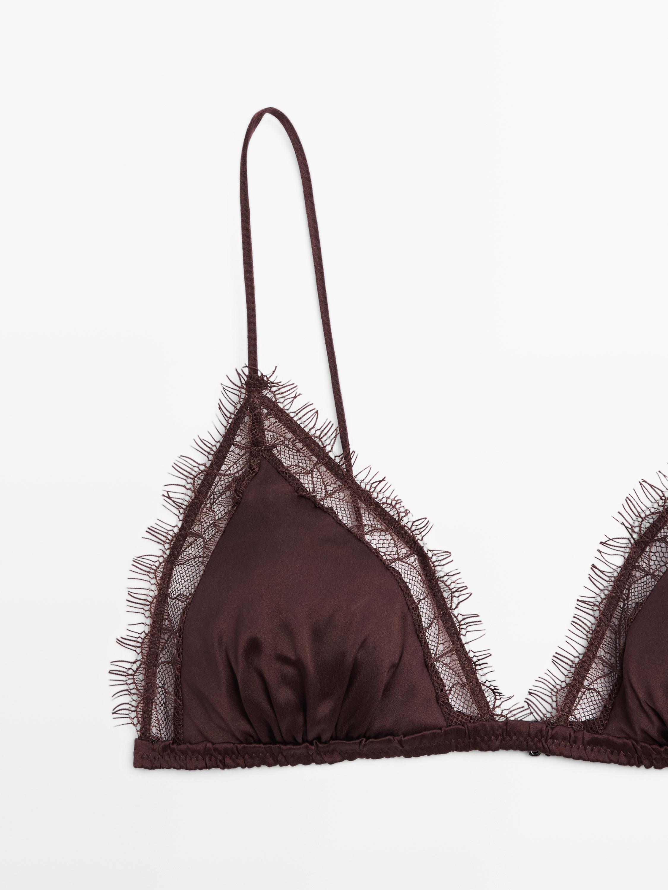 Silk and lace triangle bralette — BROWN