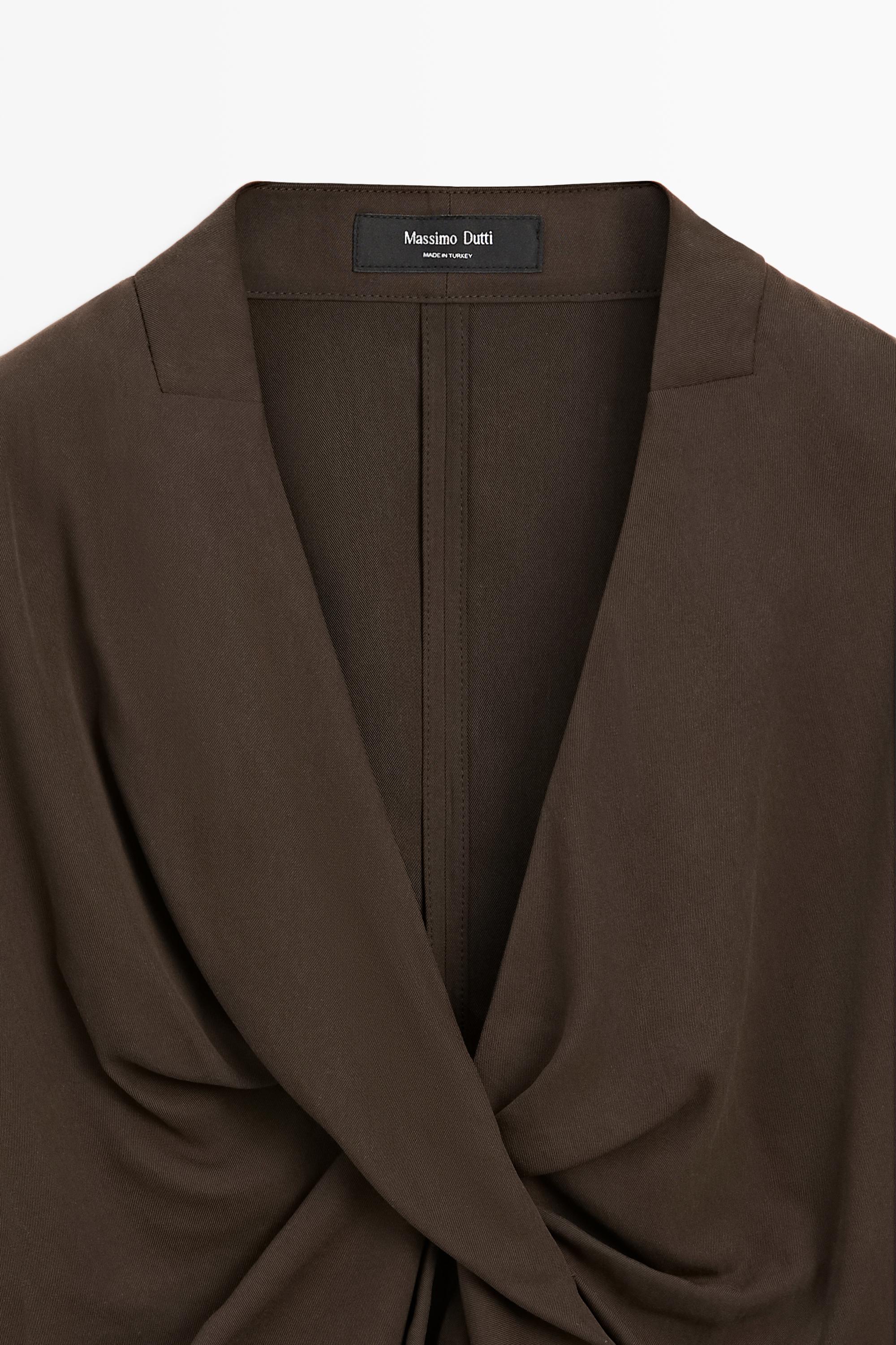 Flowing blouse with draped detail — BROWN