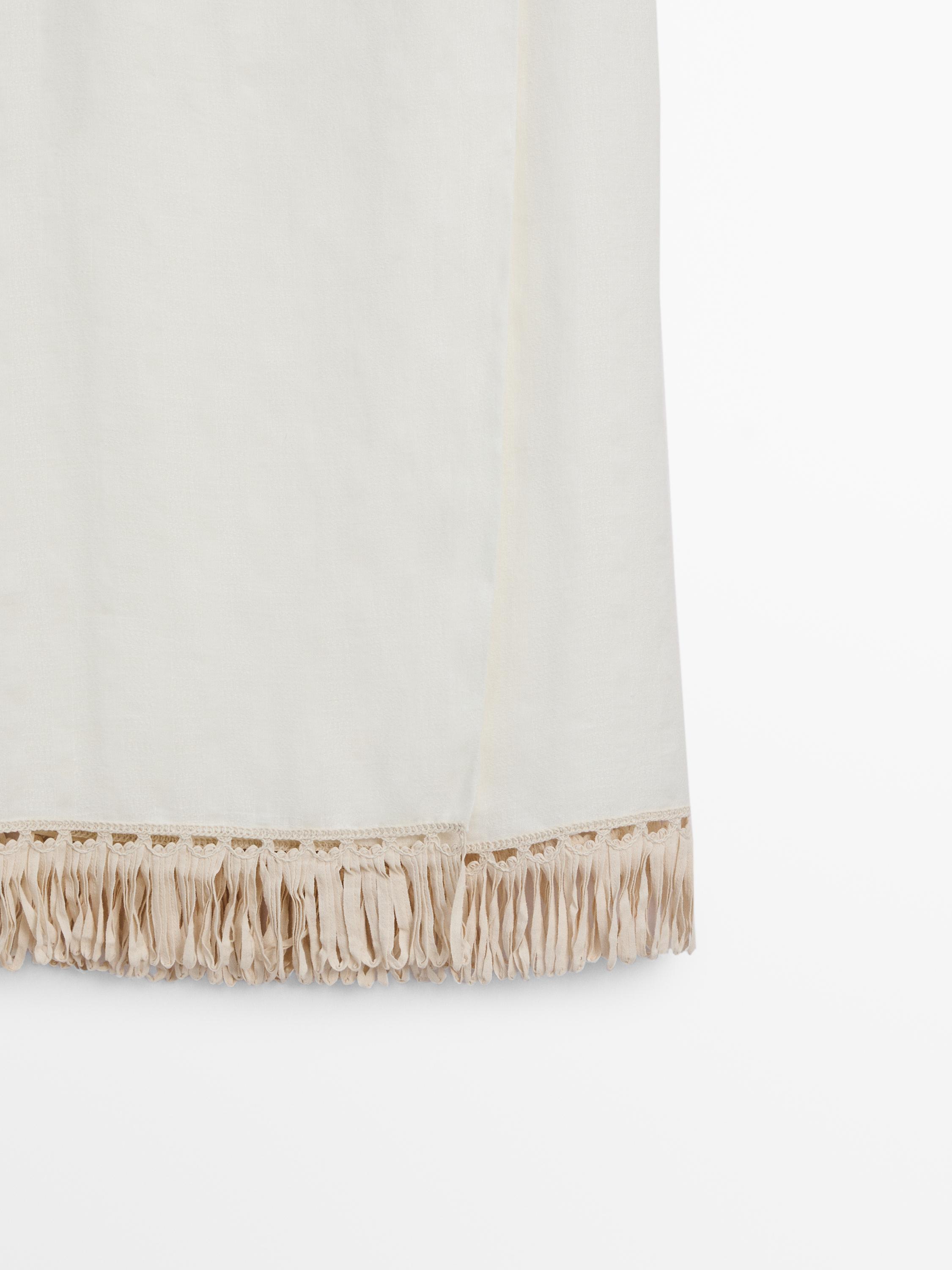 Linen pareo skirt with fringe detail