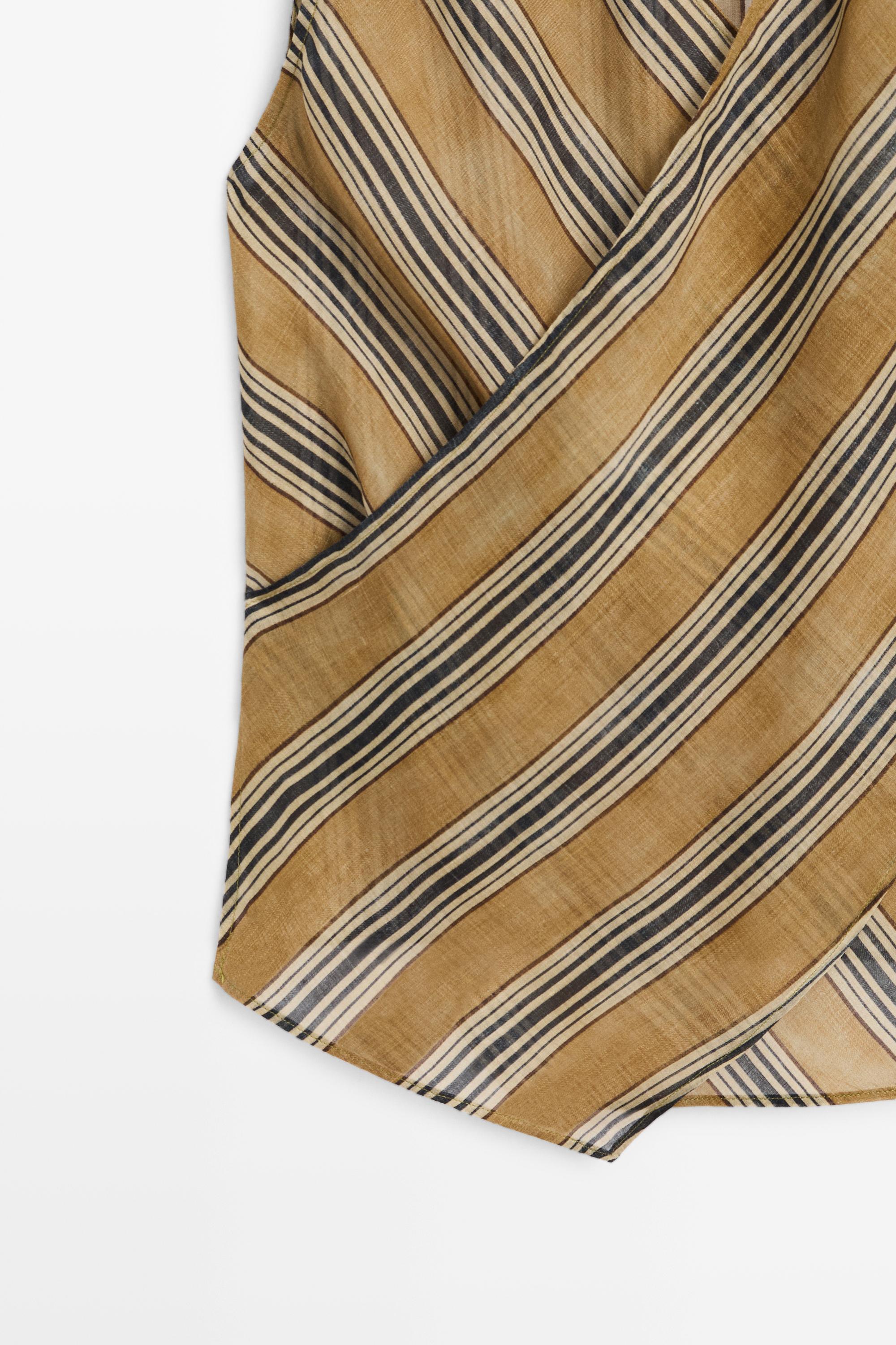 Flowing striped ramie blend wrap top — DARK YELLOW
