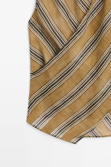 Flowing striped ramie blend wrap top — DARK YELLOW 7
