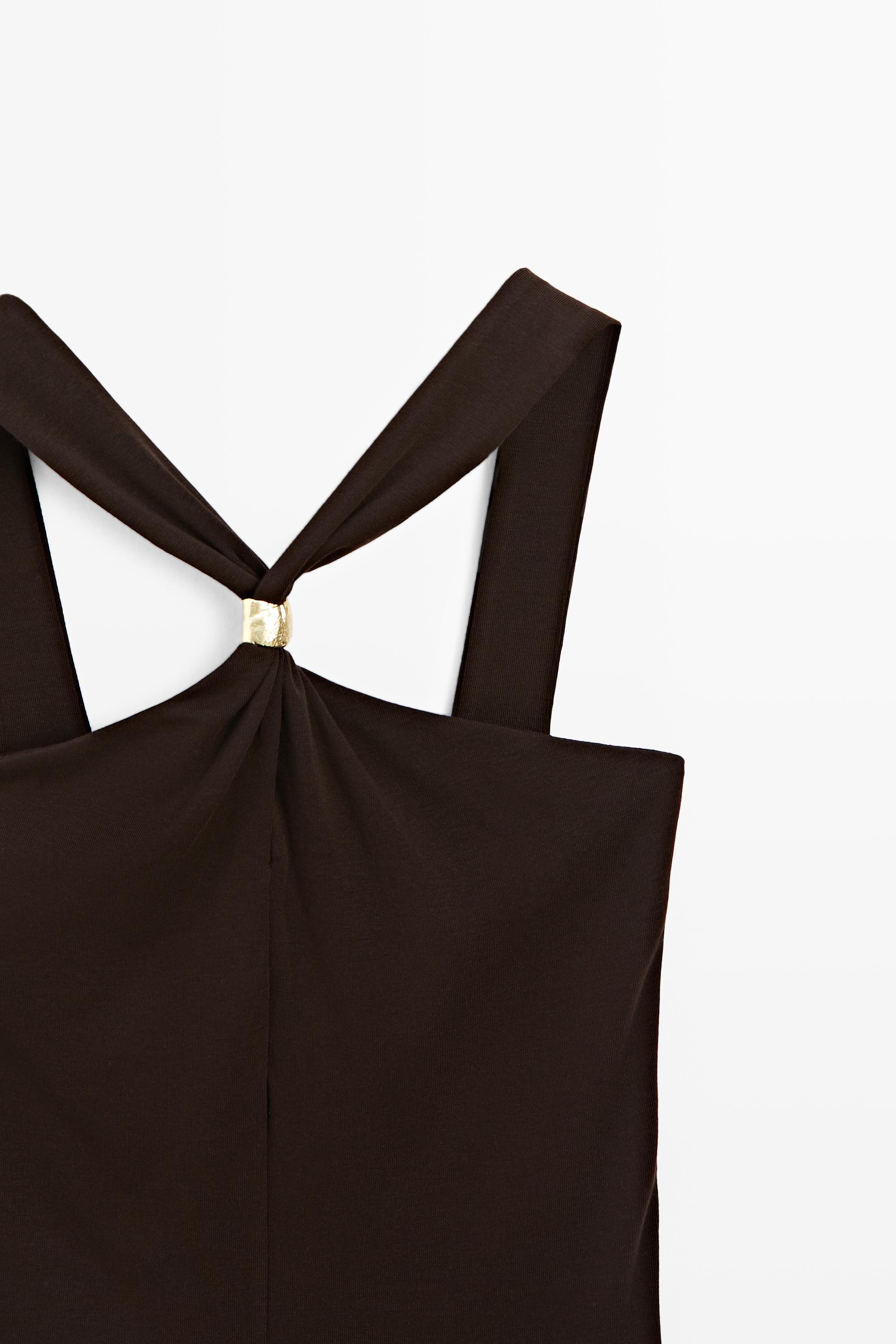 Halter top with jewel straps — BROWN