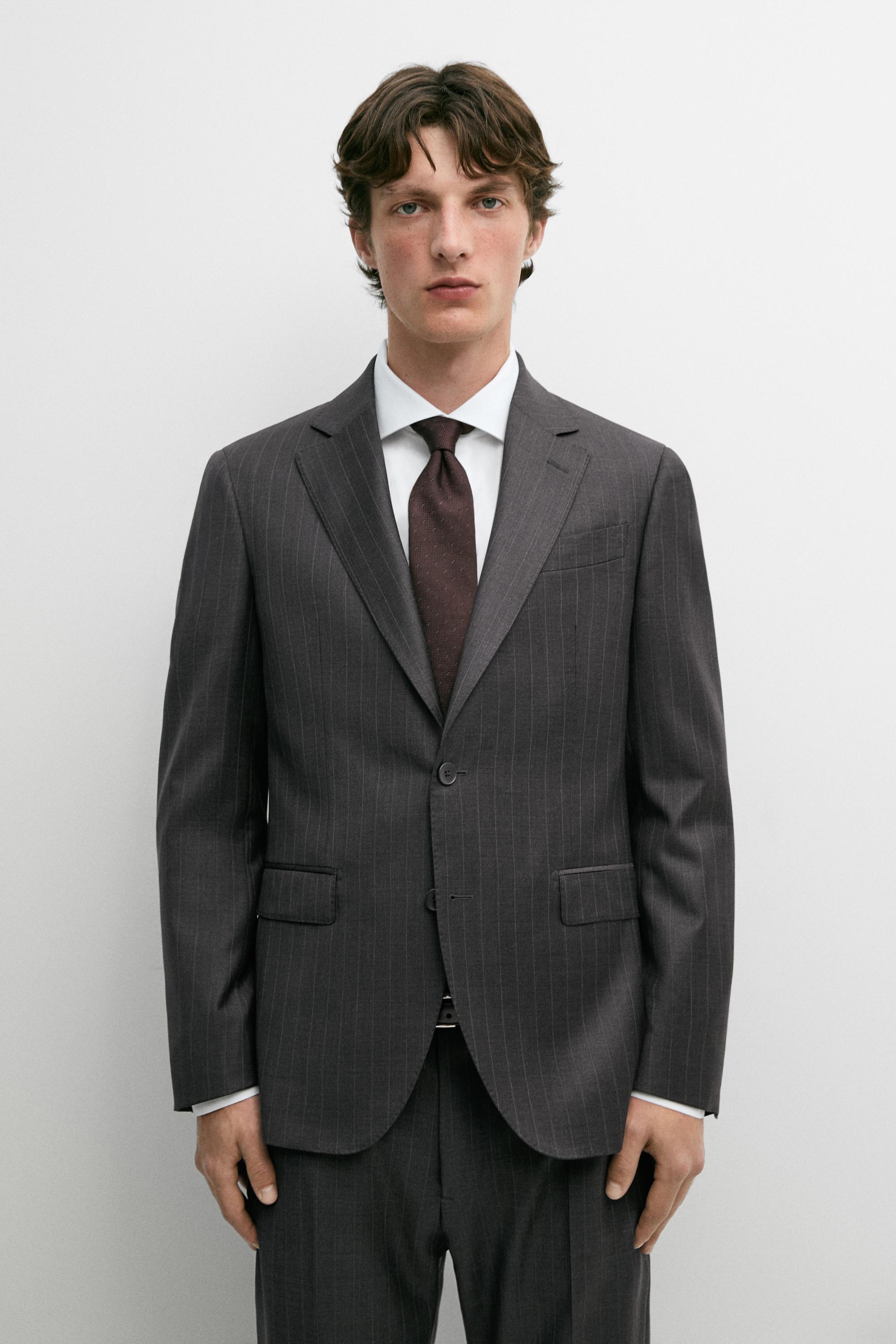 100% wool striped suit blazer — CHARCOAL
