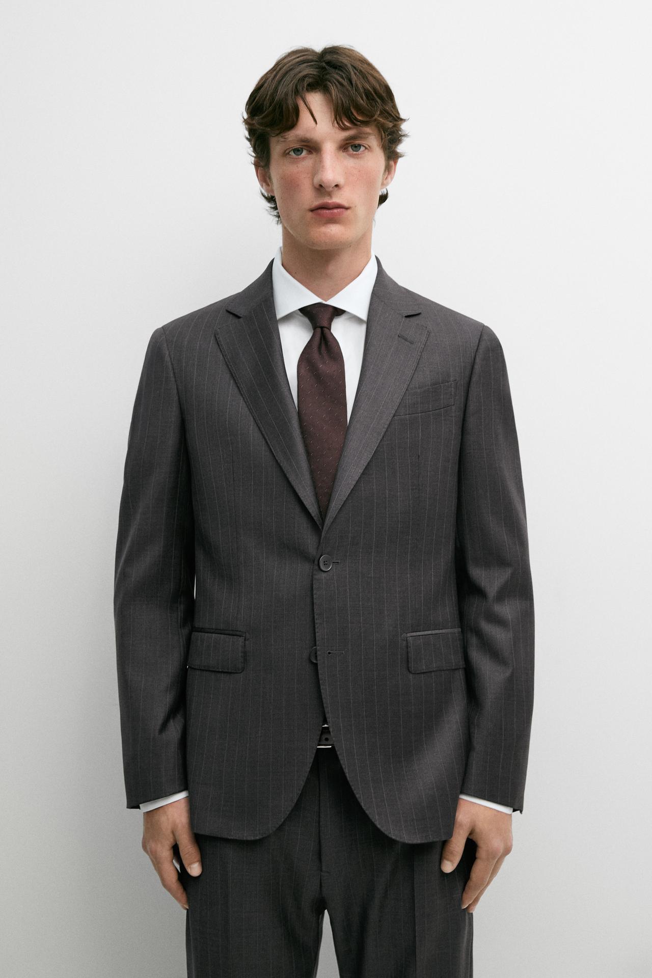 100% wool striped suit blazer — CHARCOAL
