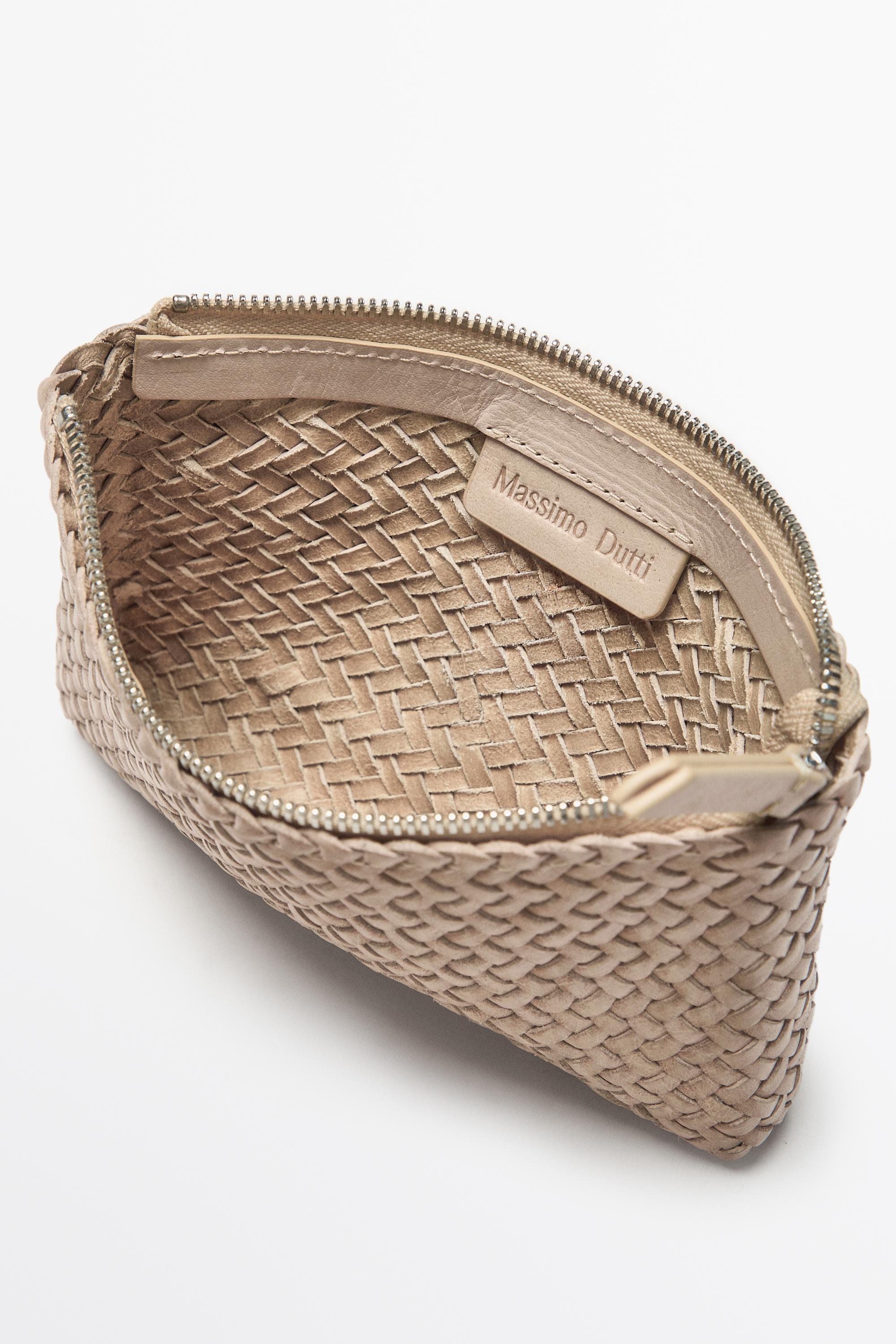 Braided nappa leather pouch bag — CREAM