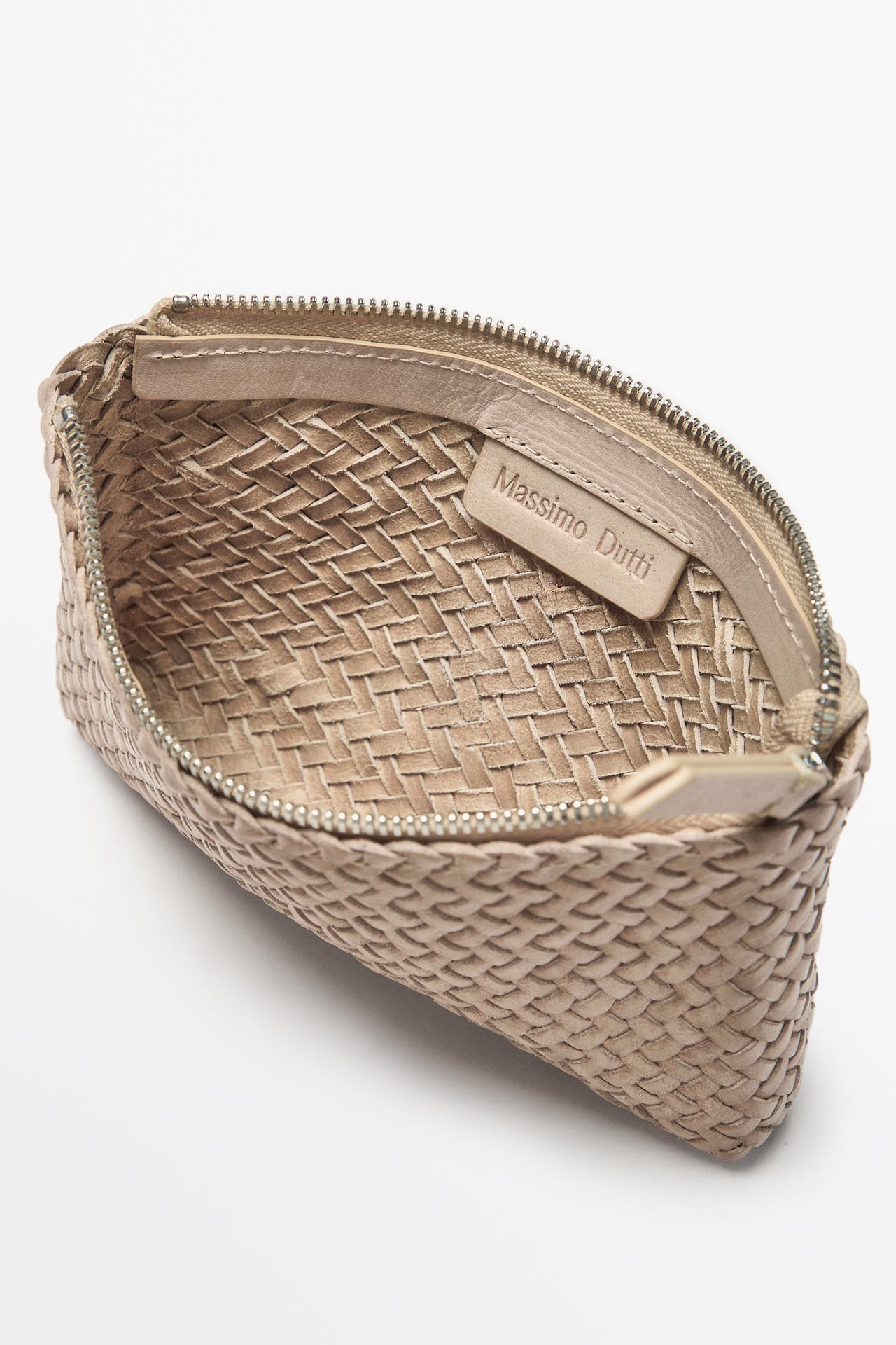 Braided nappa leather pouch bag — CREAM