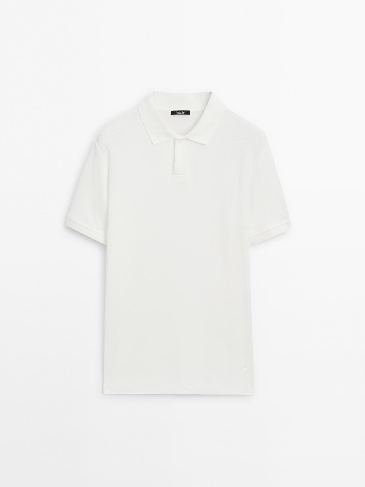 Massimo Dutti - Heren - Polo Met Microstructuur En Korte Mouw - Ecru - Xl