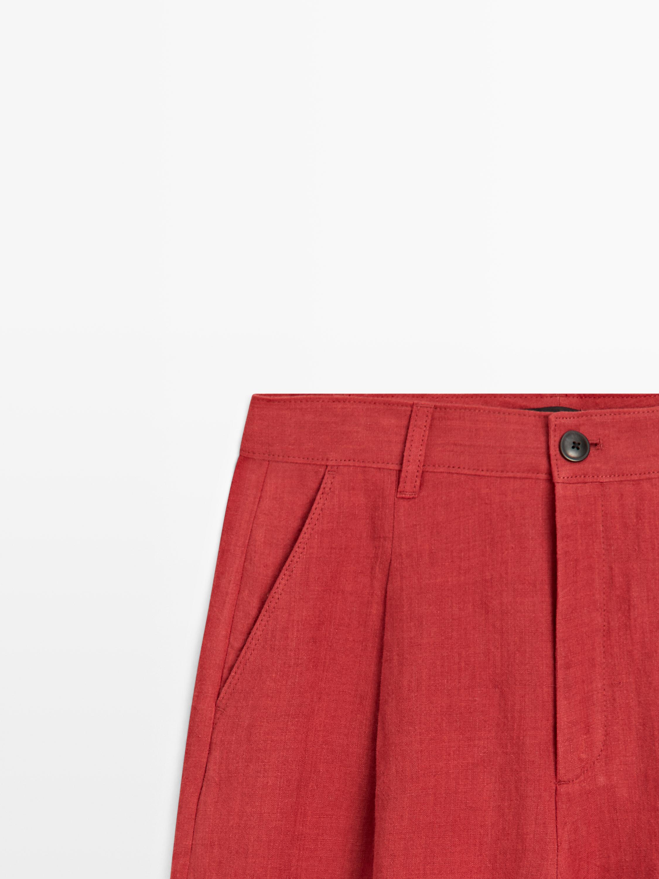 Loose fit high-waist linen trousers — REDDISH