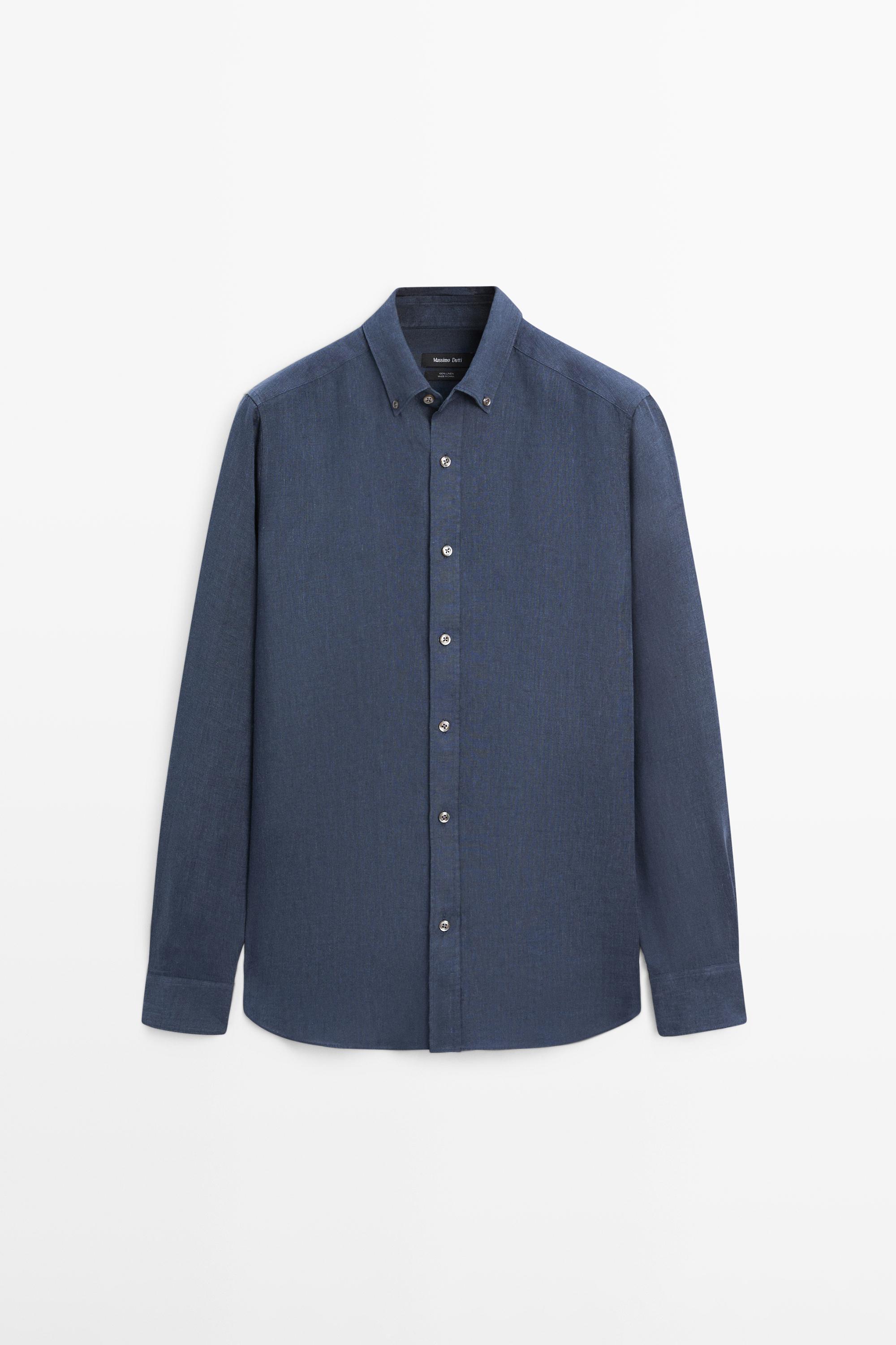 100% linen regular fit shirt — PETROL BLUE