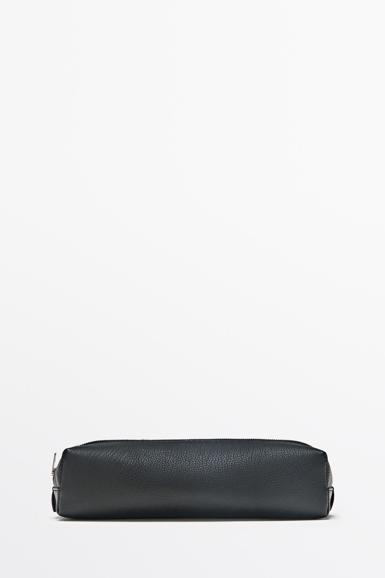 Nappa leather zip pouch — BLACK