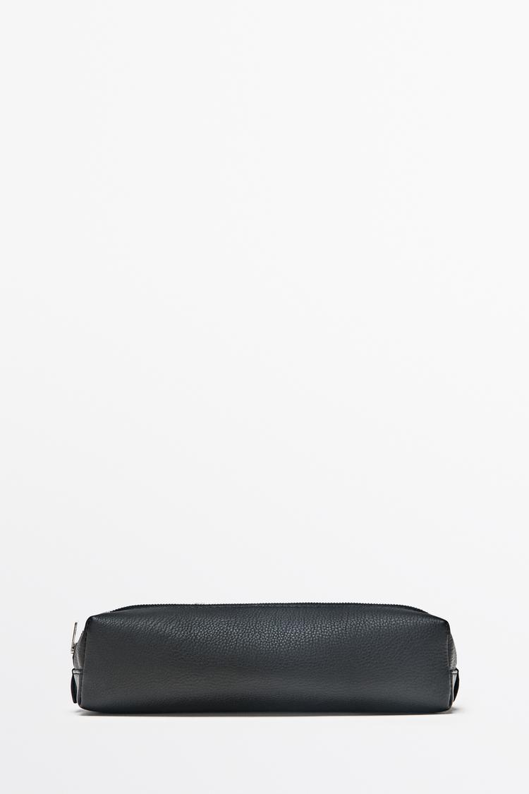 Nappa leather zip pouch — BLACK