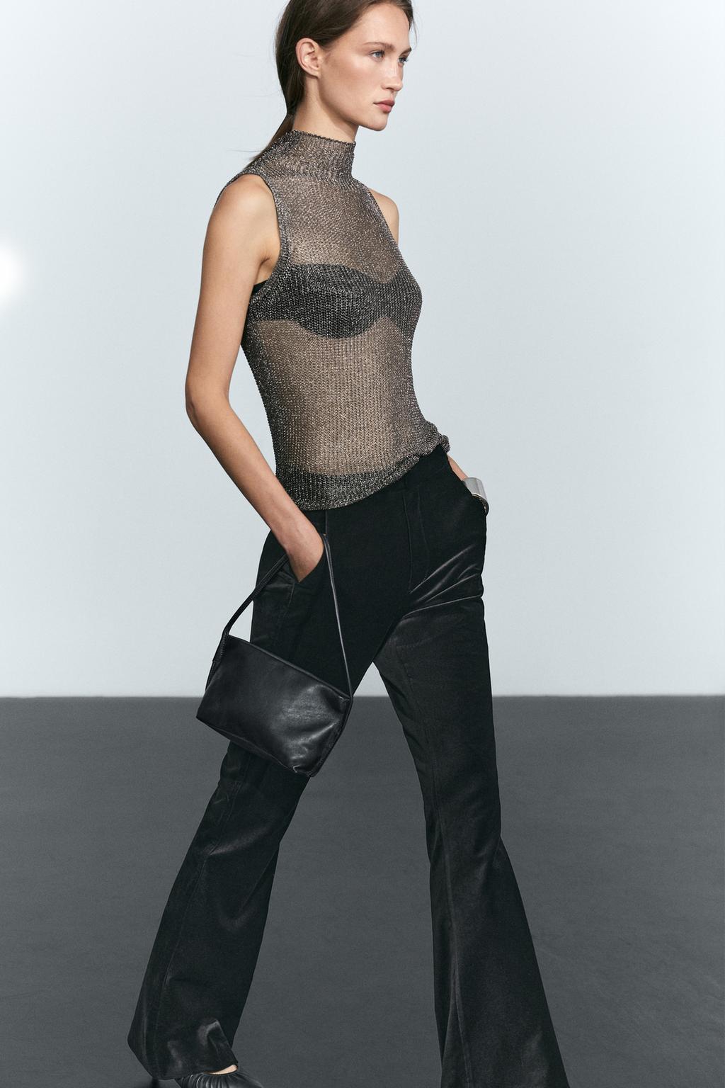 Metallic detail mock turtleneck top