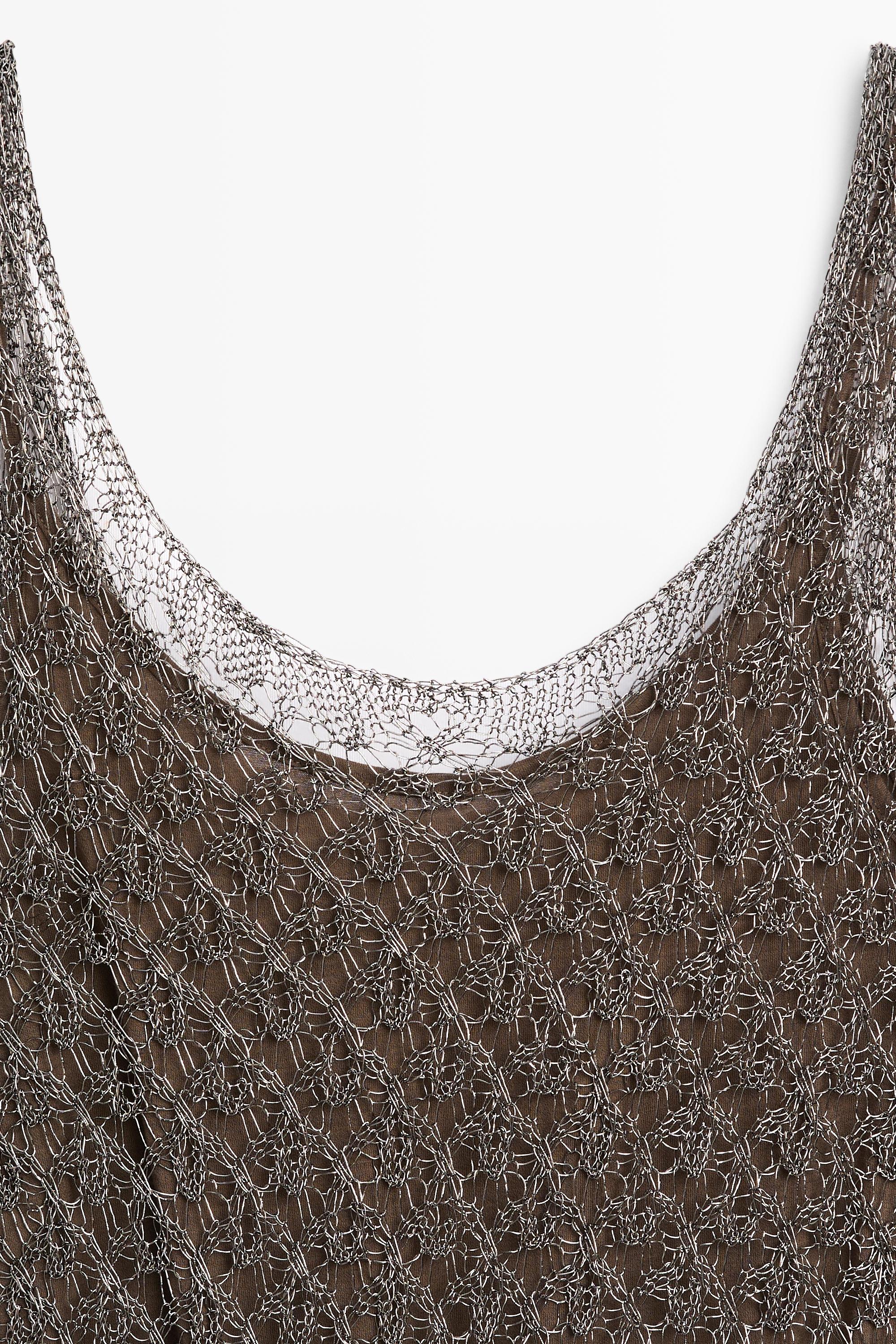 Strappy metallic mesh top — Khaki