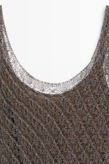 Strappy metallic mesh top — Khaki 9